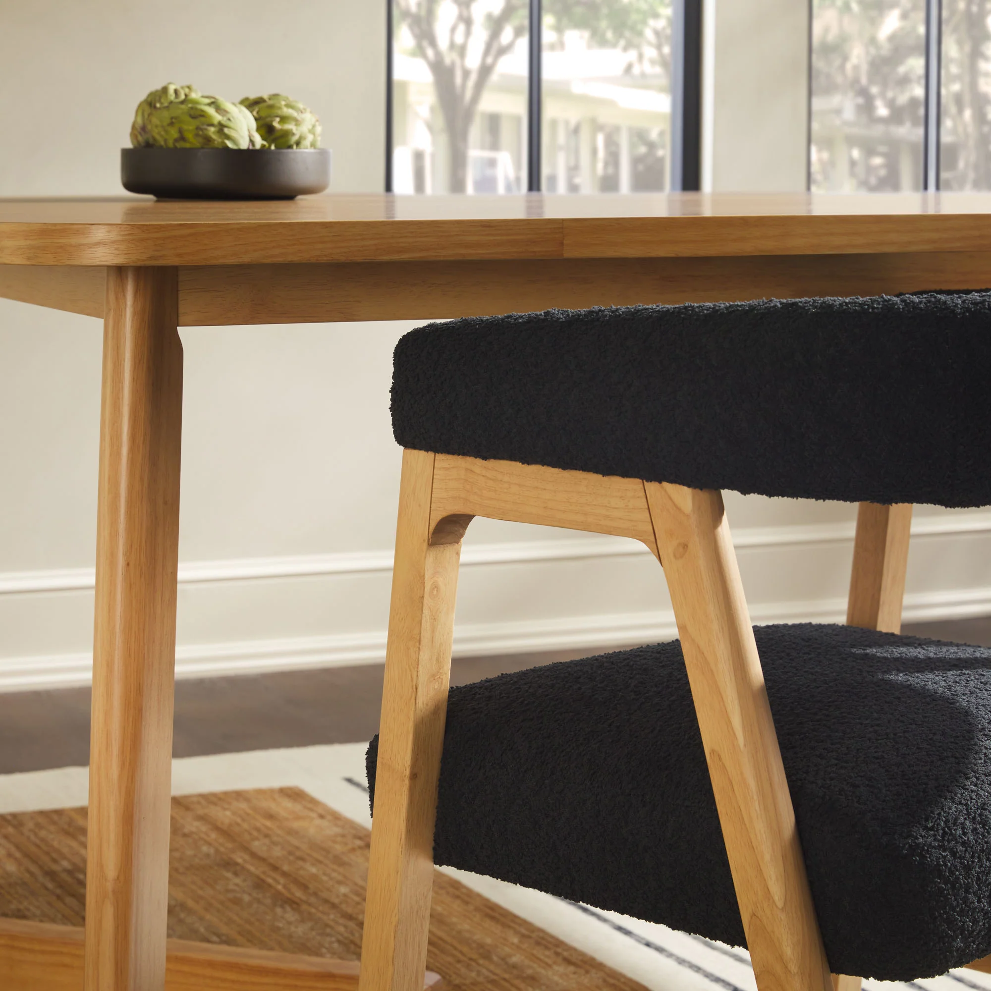 Ezra Modern Solid Wood Dining Chair with Boucle Upholstery (Set of 2)