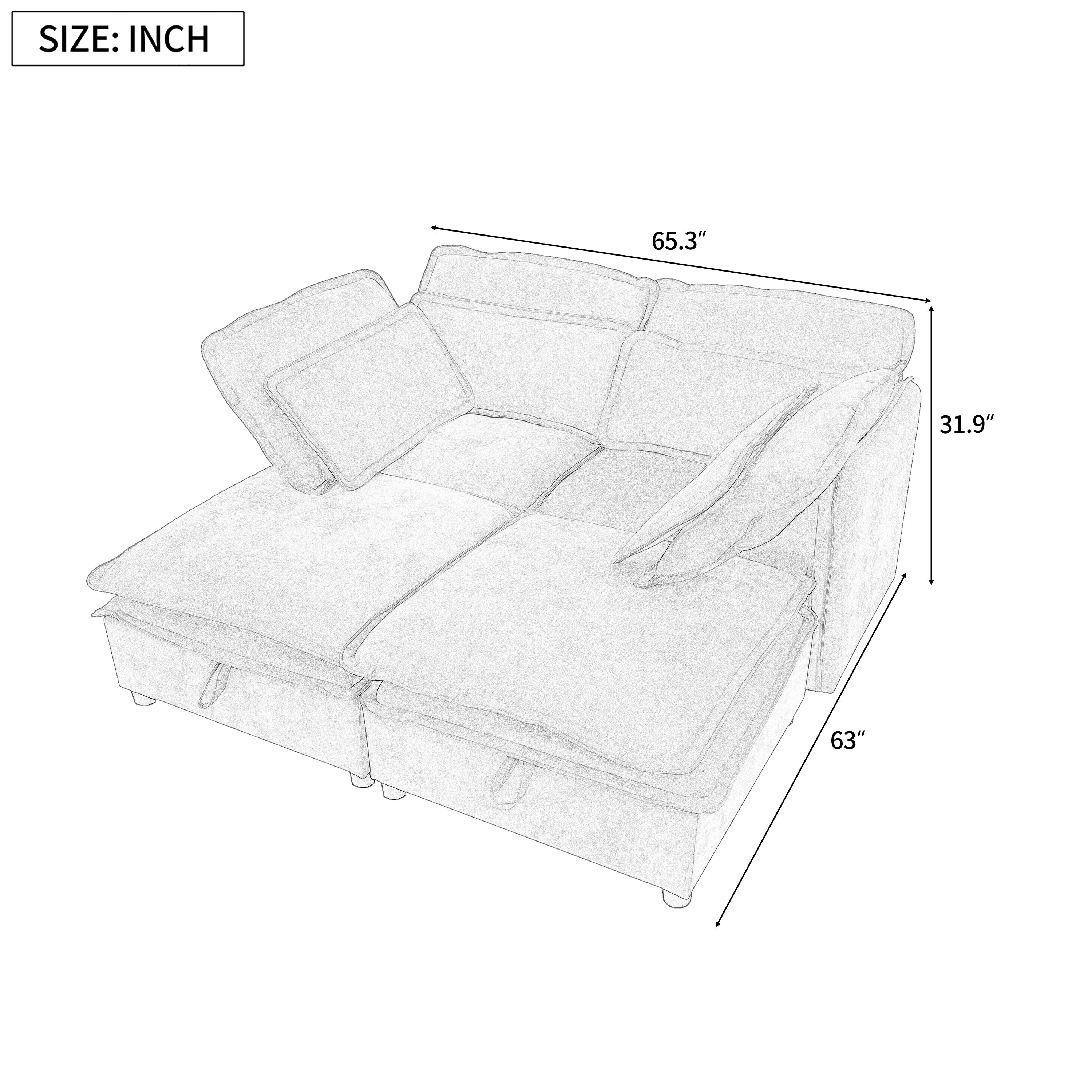 Walker Edison | Modular Double-Layer Cushion Modular Sofa with Storage