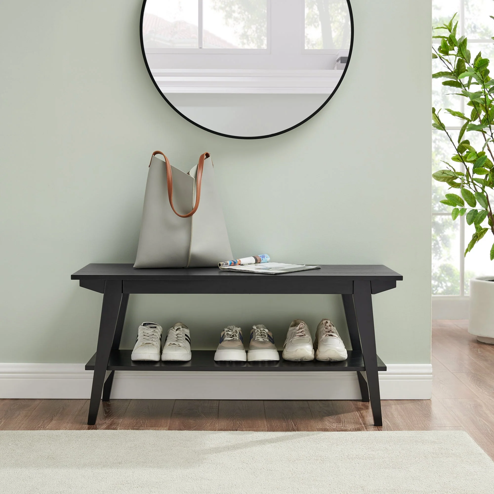 Kochi Minimalist Solid Wood Entry Bench with Lower Storage Shelf