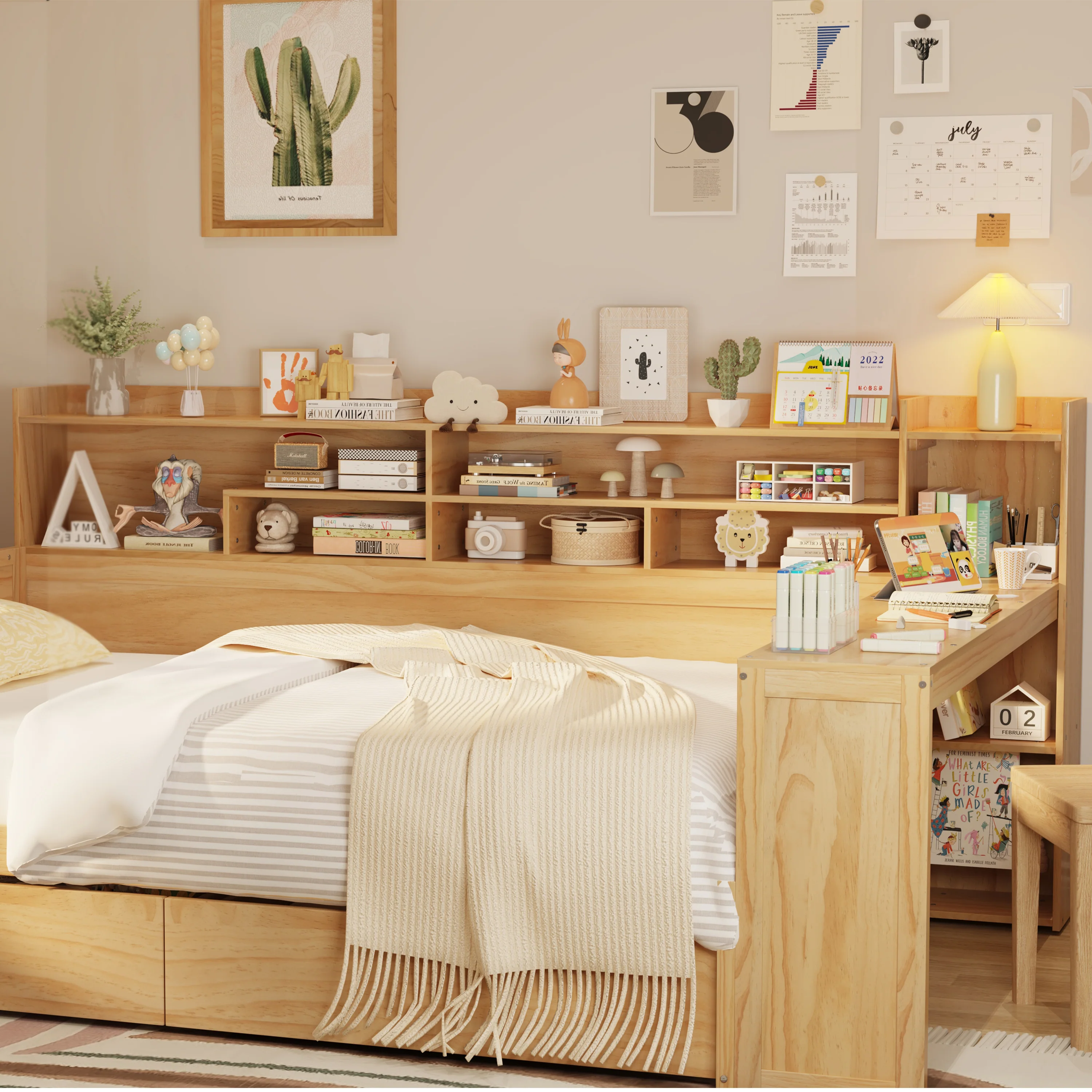 Walker Edison | Multi-functional Wooden Full Size Daybed with Storage Shelves