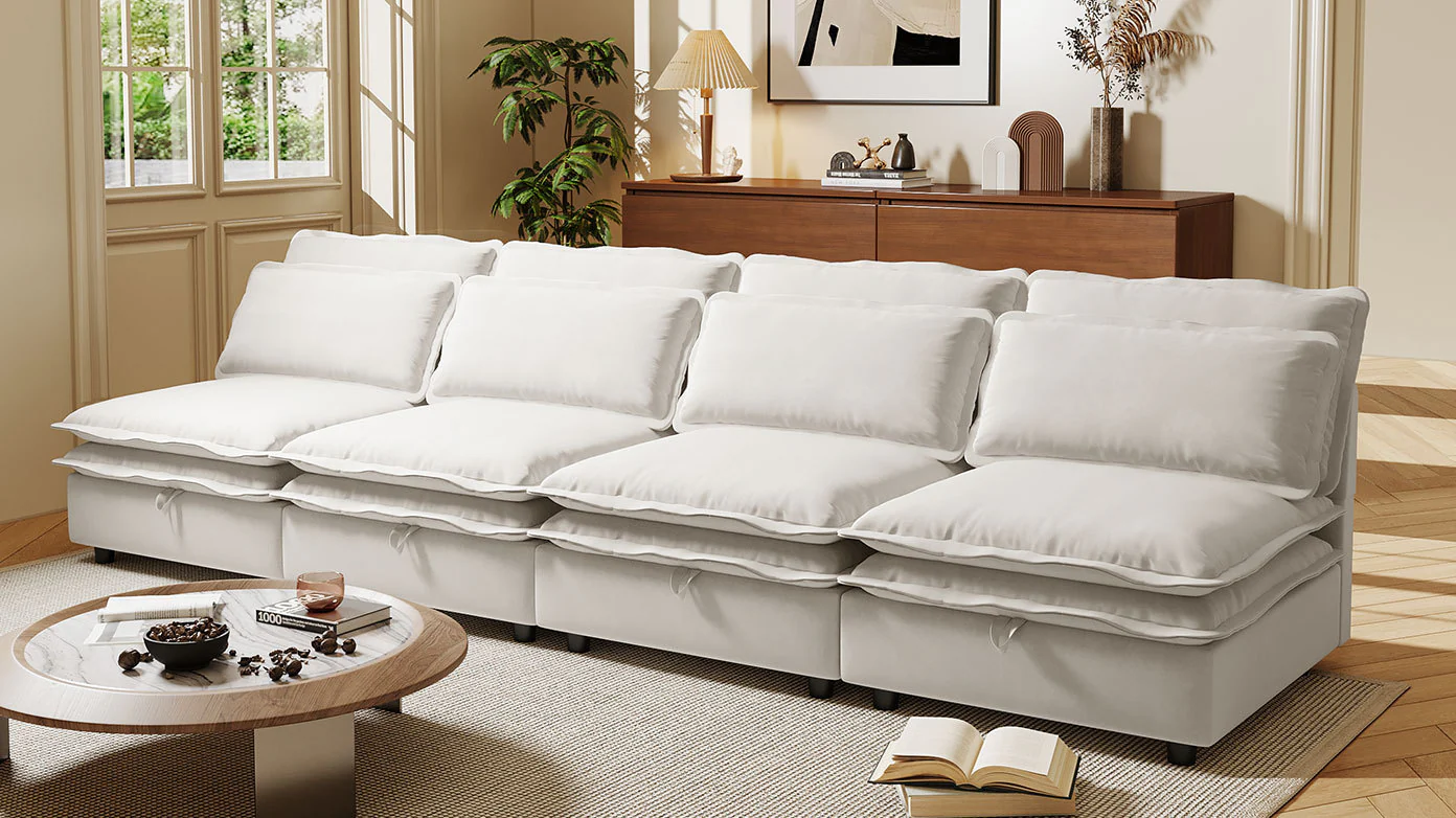 Walker Edison | Modular Double-Layer Cushion Modular Sofa with Storage