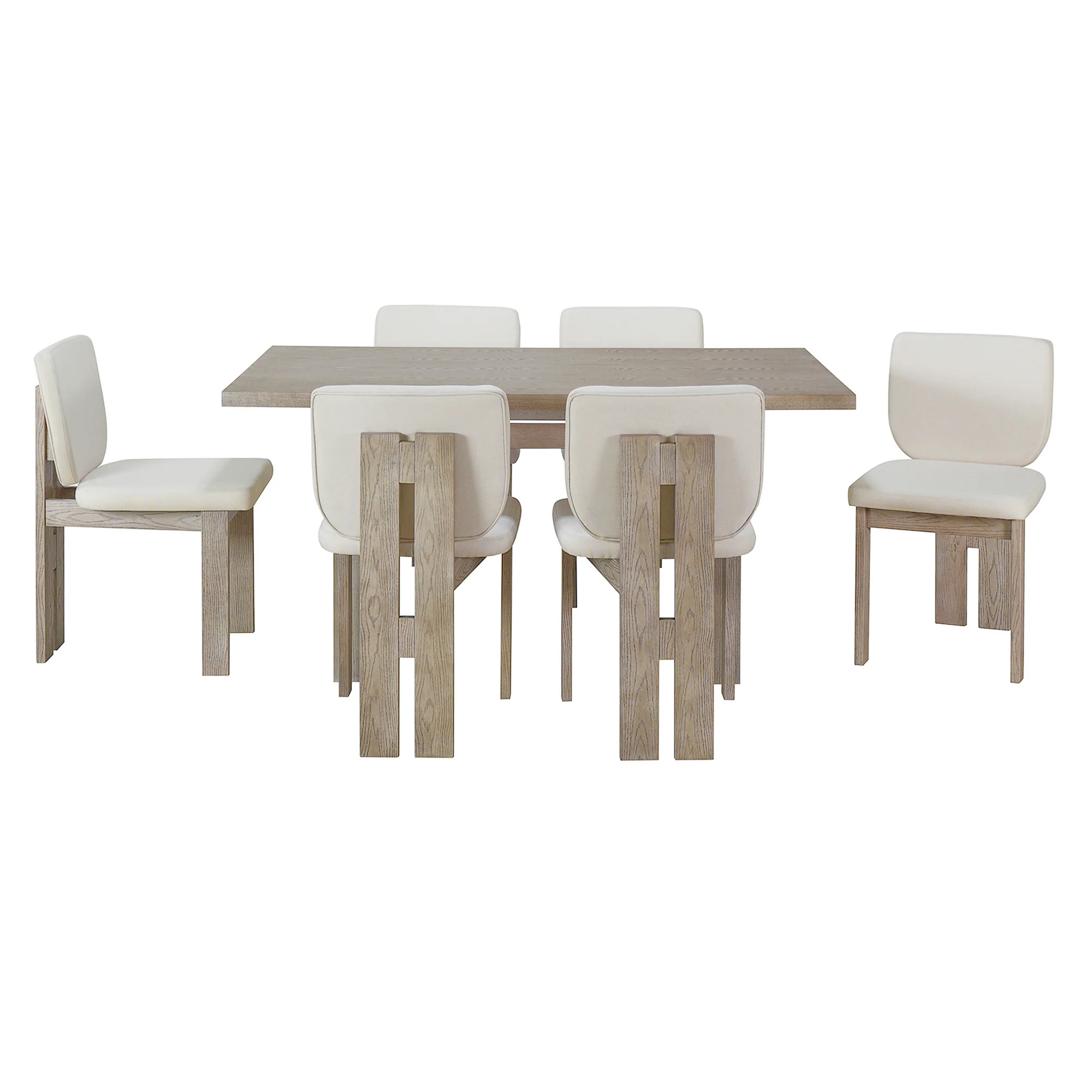 Walker Edison | Natural Wood Wash 7-Piece Retro Dining Set with 6 Upholstered Chairs