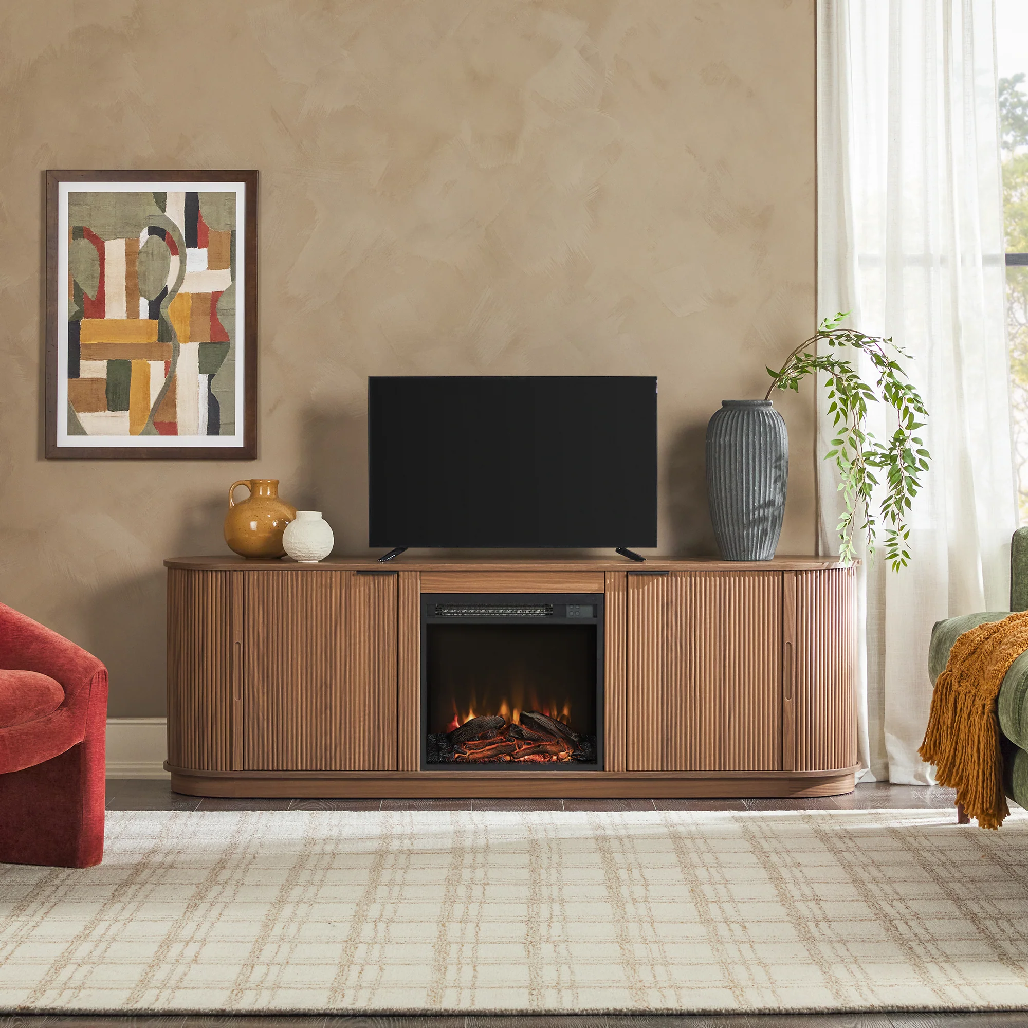 Chloe Modern Scandinavian Reeded Fireplace TV Stand in 2 Sizes