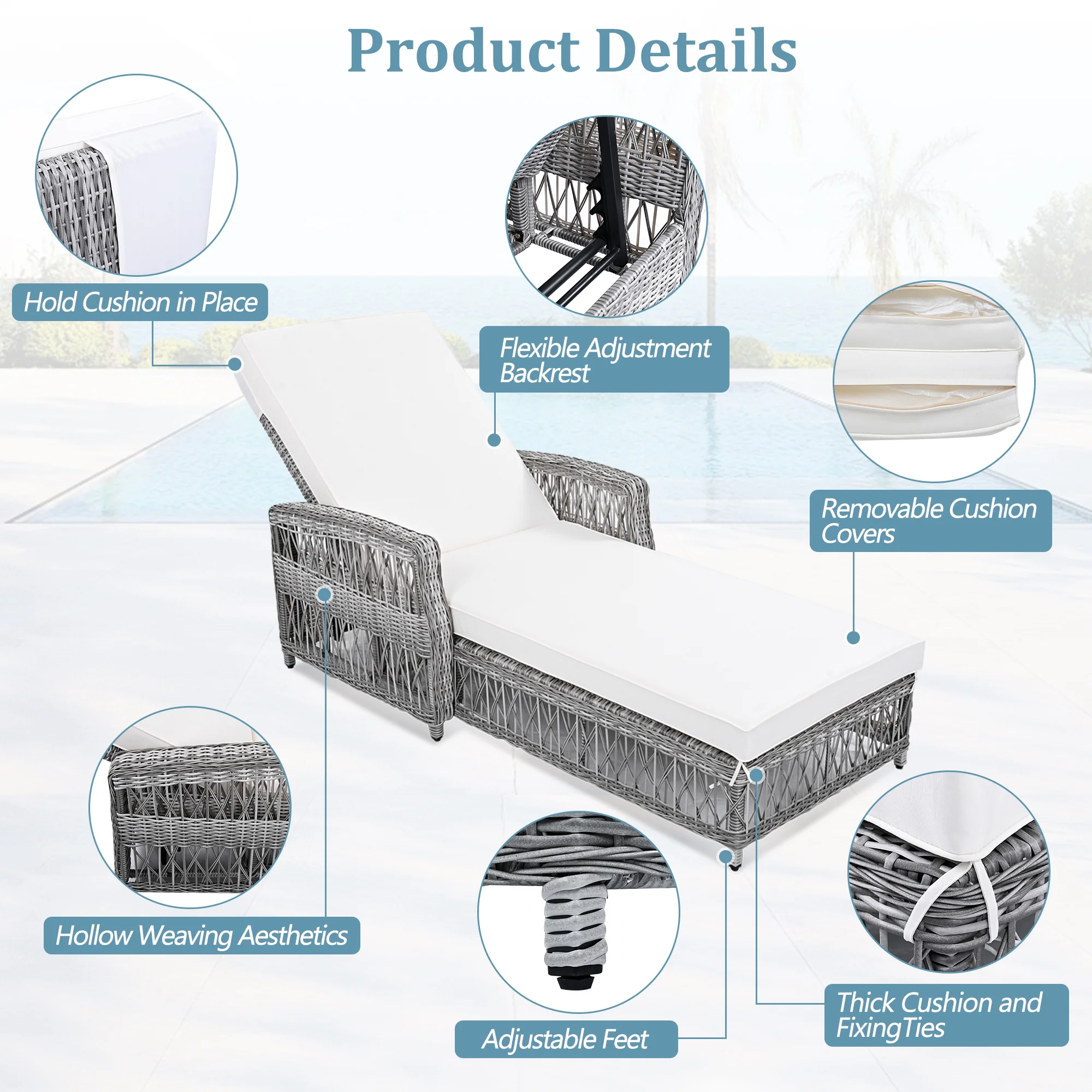 Walker Edison | Outdoor Wicker 2 Piece Lounge Reclining Chairs with Cushions