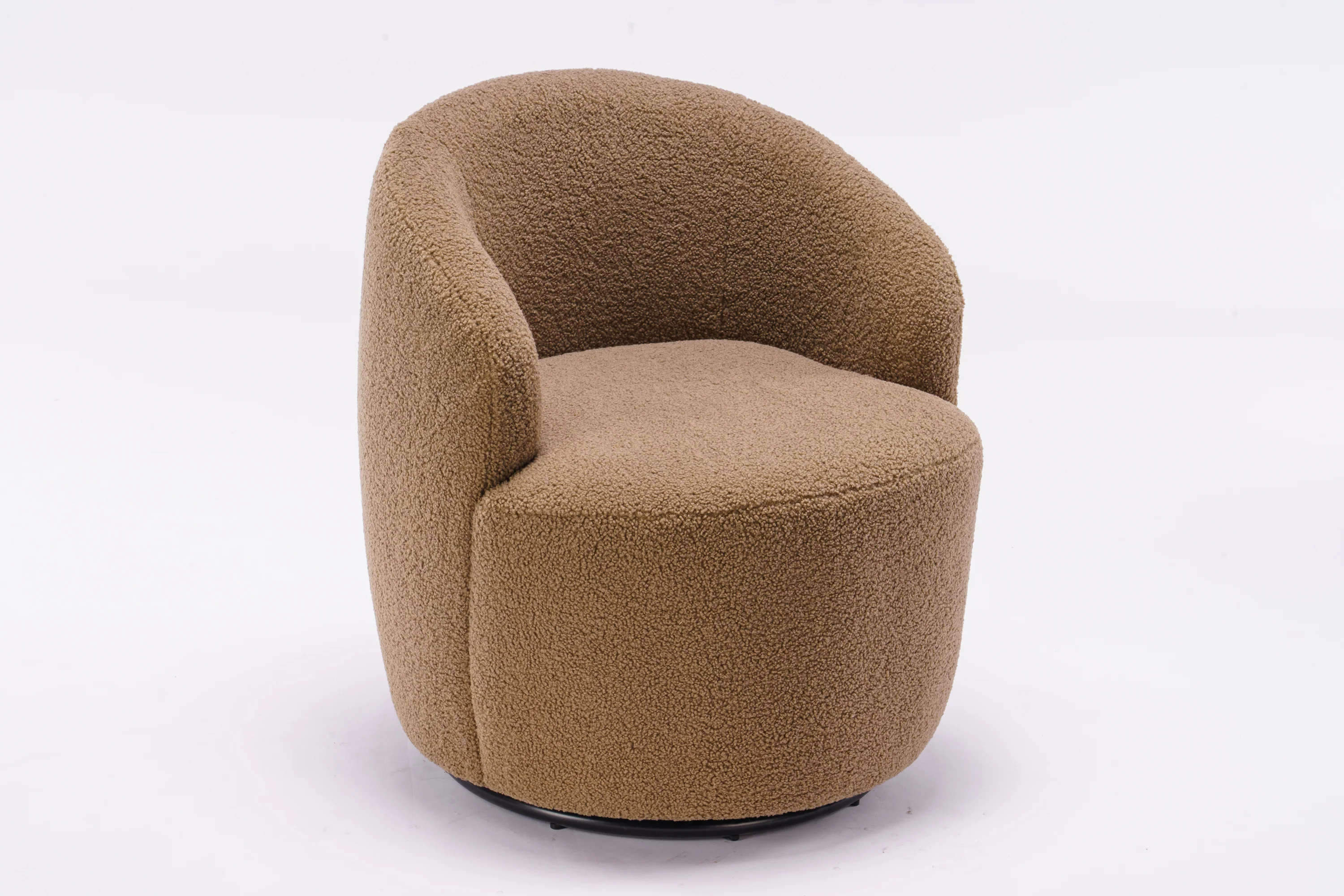 Walker Edison | Teddy Fabric Swivel Accent Armchair Barrel Chair With Black Powder Coating Metal Ring, Coffee Brown