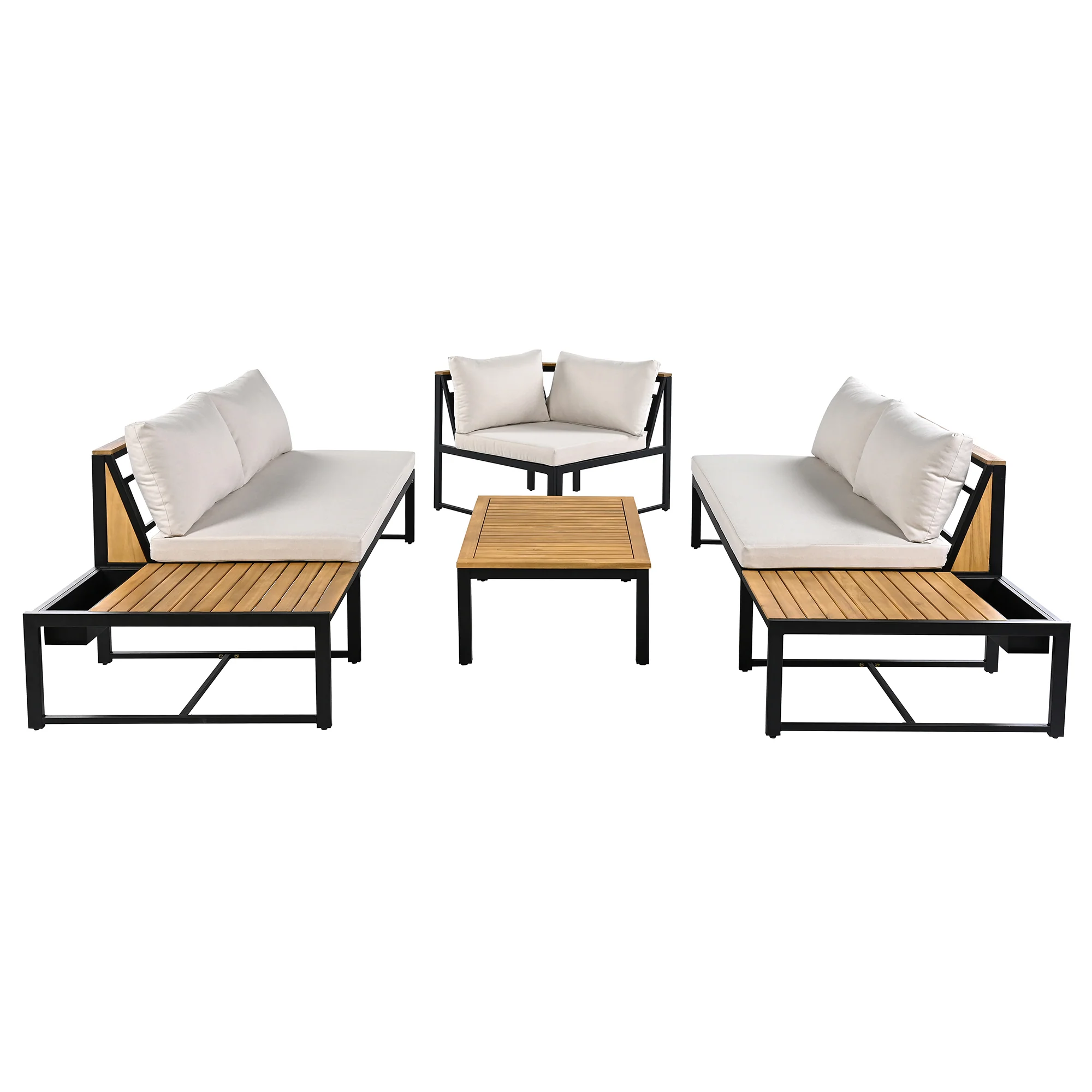 Walker Edison | 4 Pieces Outdoor Patio Sofa Sectional Set with Coffee and Side Tables