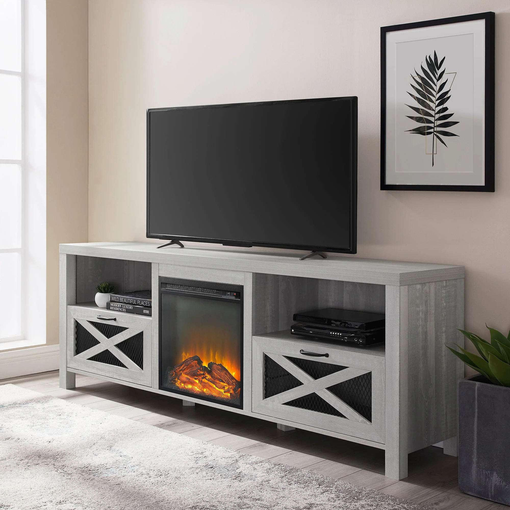 Farmhouse Abilene 70 Rustic Fireplace TV Stand