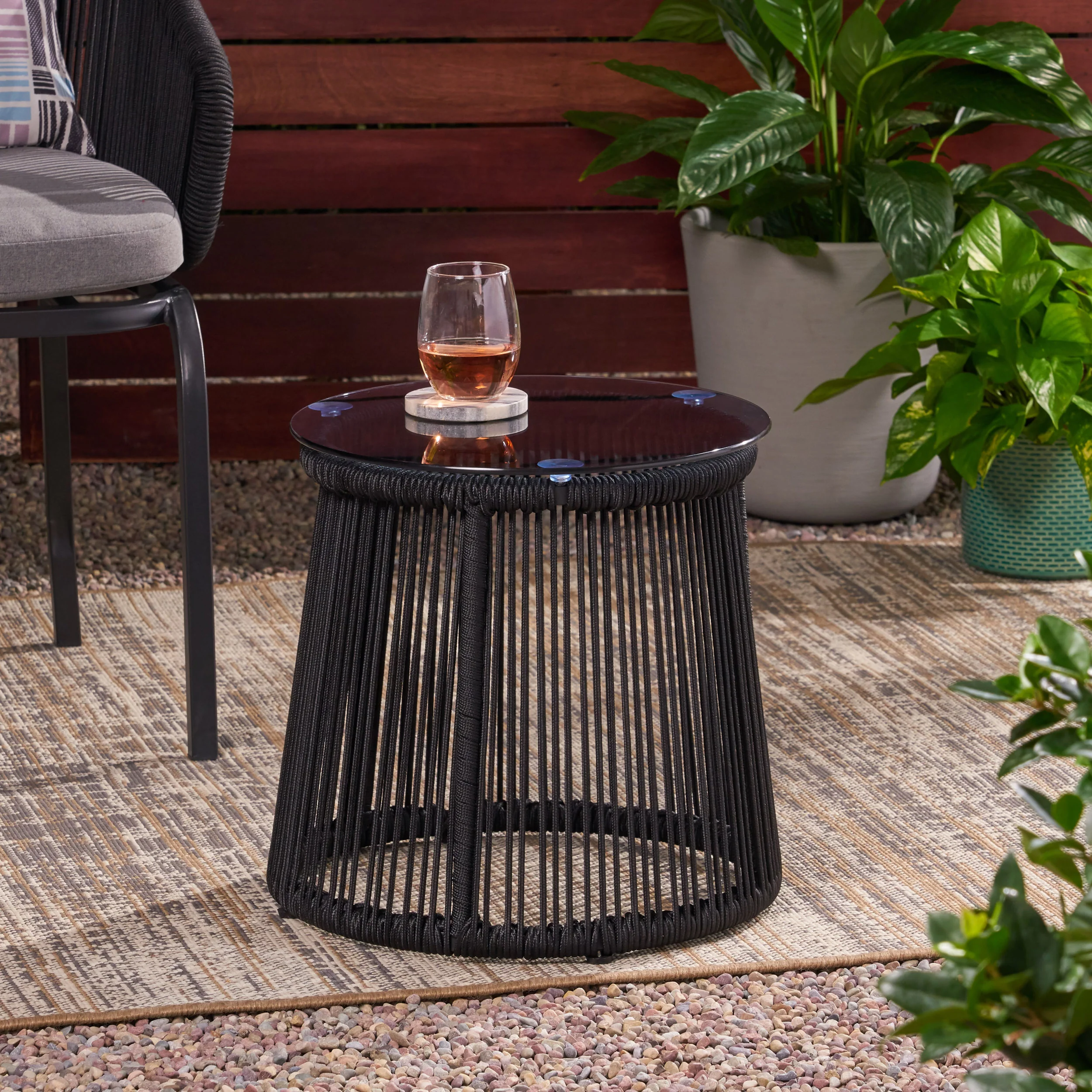 Walker Edison | Rope Weaving Design Outdoor Side Table