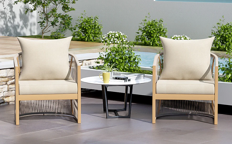 Walker Edison | Stylish Rope-Weave Design Curved Club Chair Set