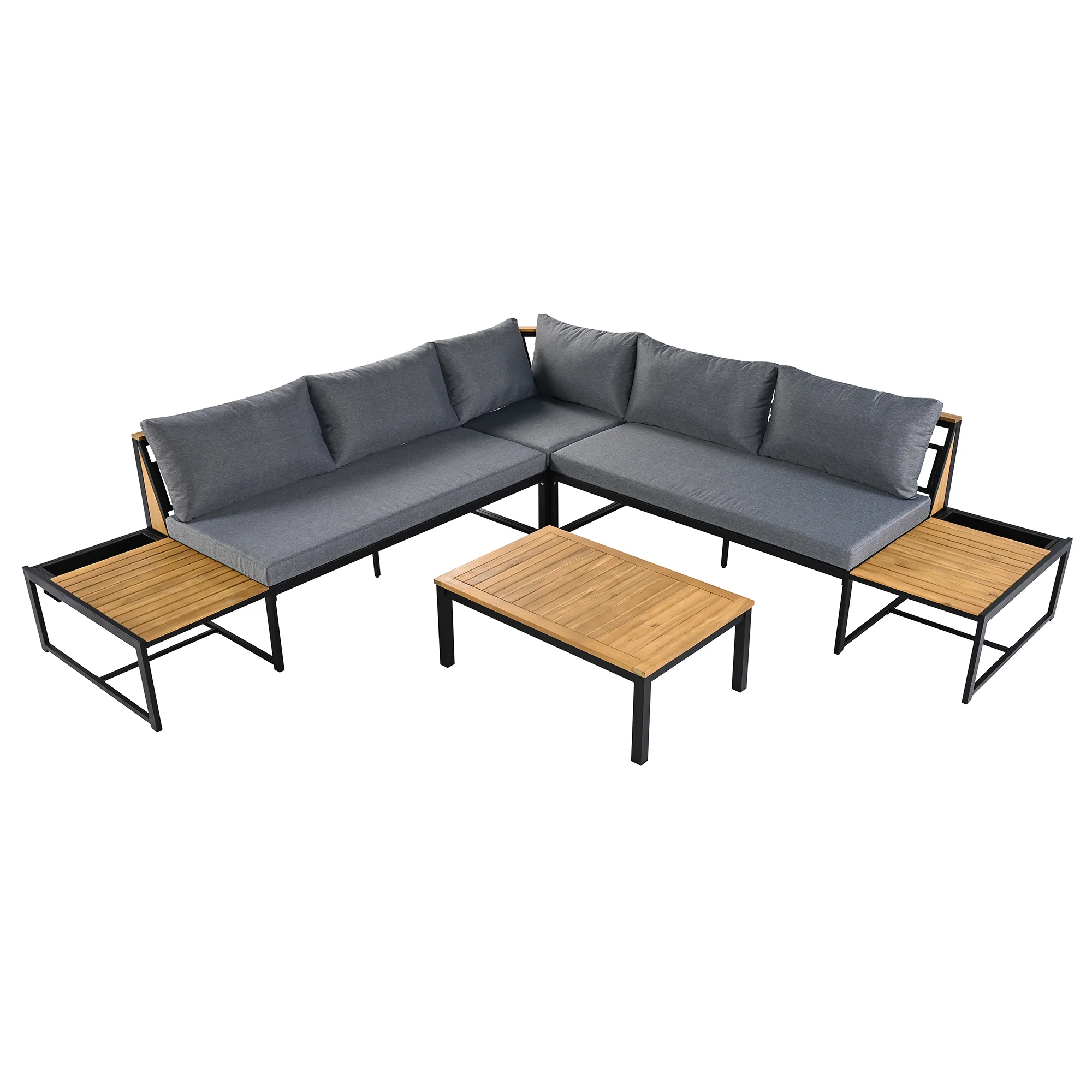 Walker Edison | 4 Pieces Outdoor Patio Sofa Sectional Set with Coffee and Side Tables