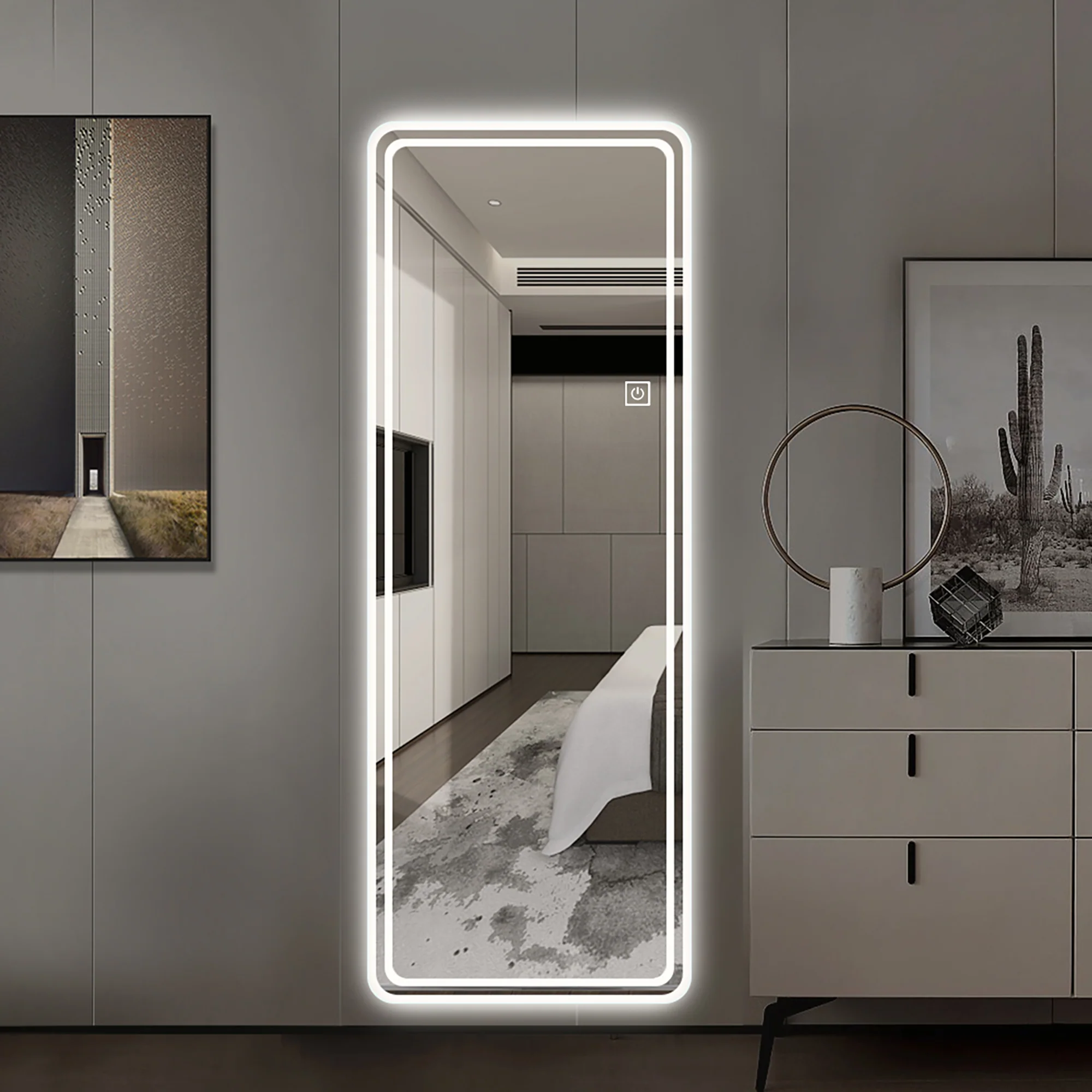 Walker Edison | LED Light Full Length Floor Mirror 64x21 Inches