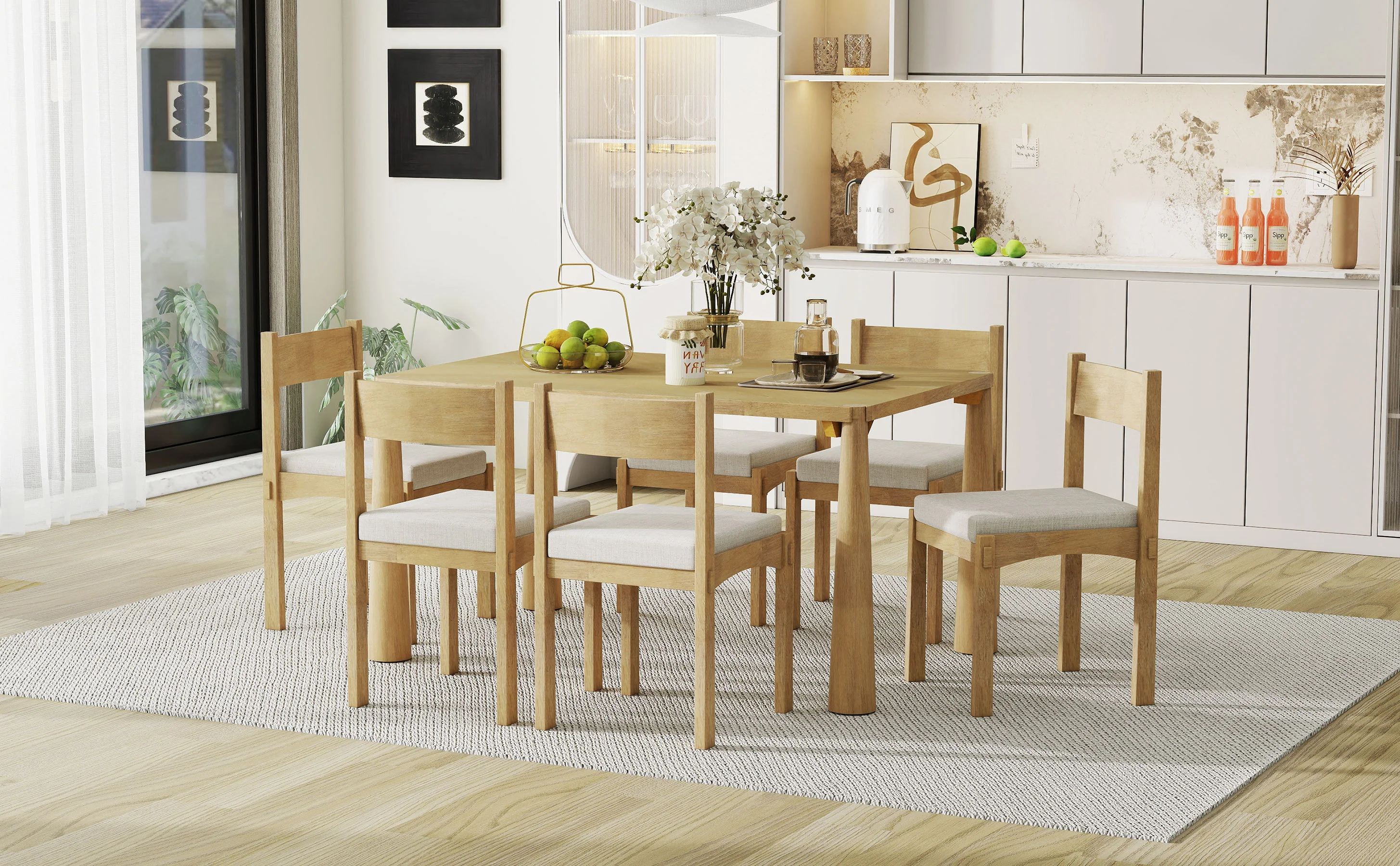Walker Edison | Classic Modern 7-Piece Dining Table Set for 6