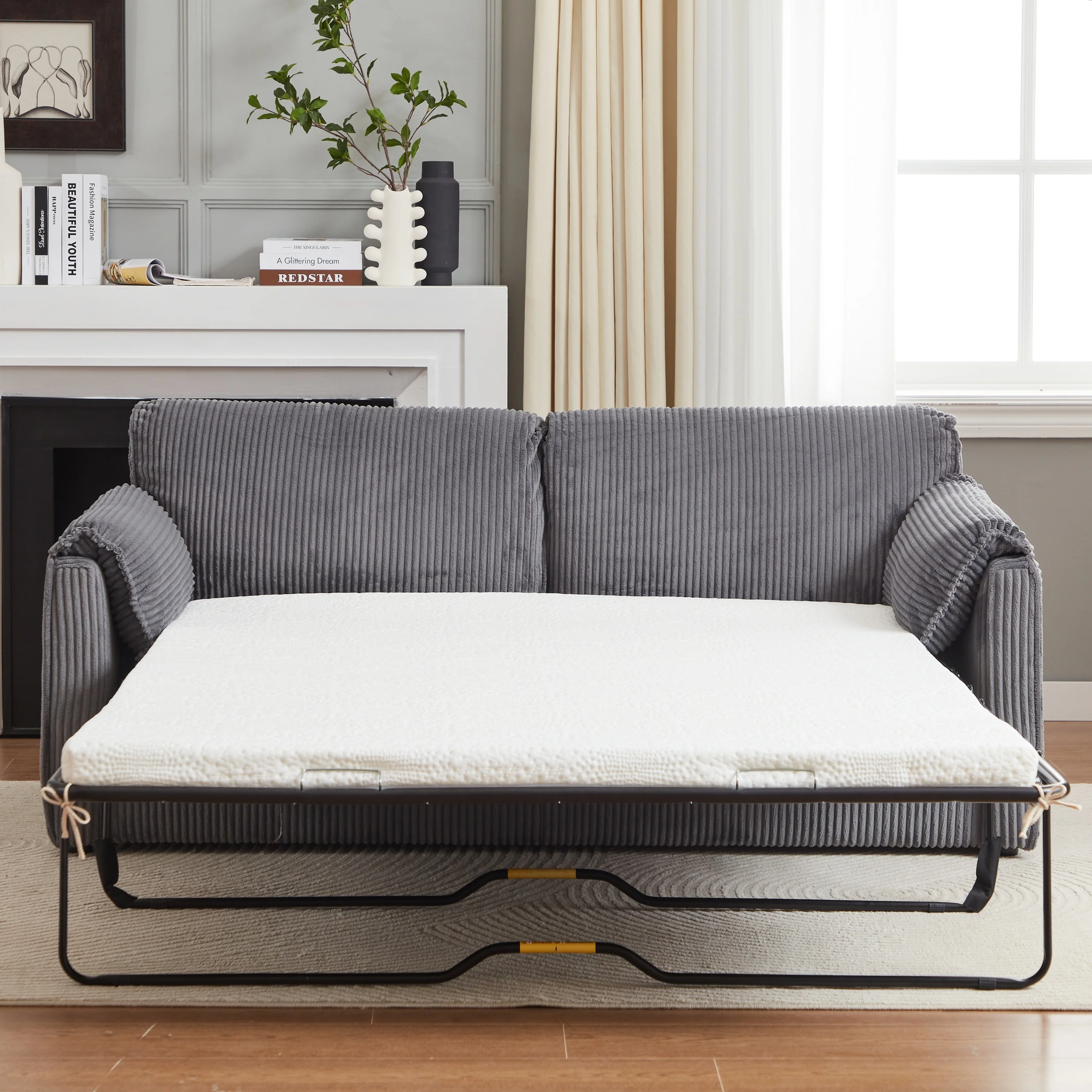 Walker Edison | Futon Grey Corduroy Pull Out Sleeper Sofa Bed