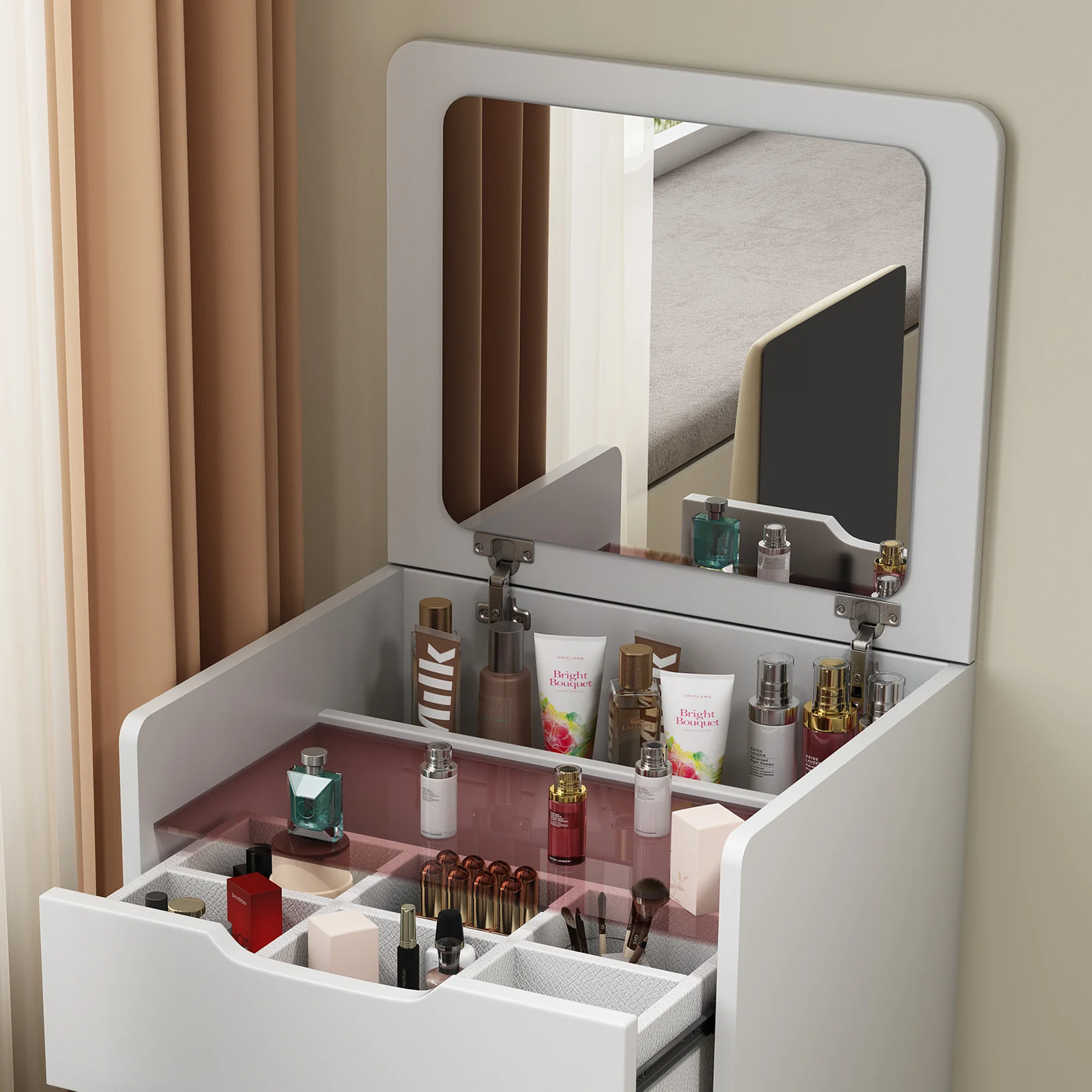 Walker Edison | White 3 in 1 Vanity Desk Set with Flip Top Mirror & Storage