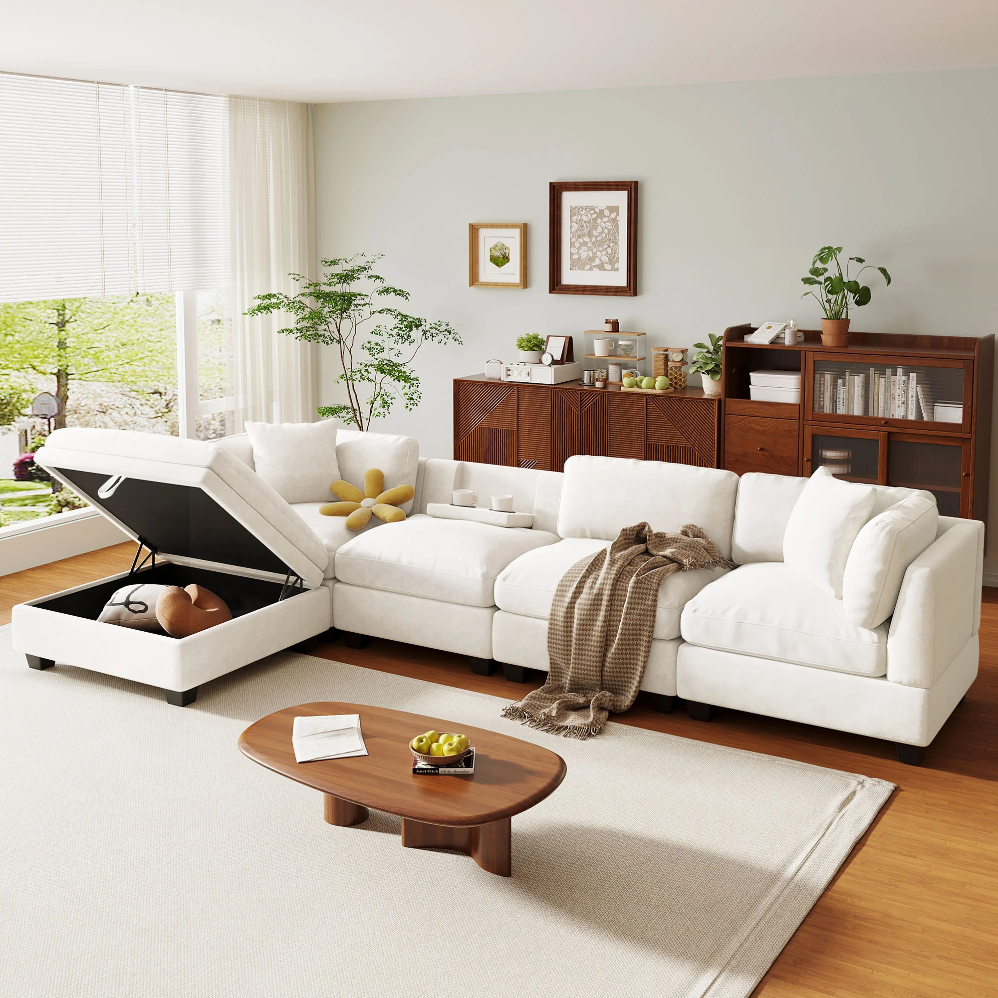 Walker Edison | Modular Sectional Sofa with Removable Storage Ottoman