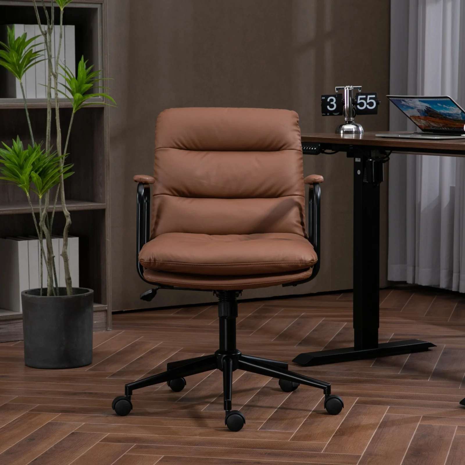 Walker Edison | Brown Ergonomic Faux Leather Desk Rolling Swivel Chair