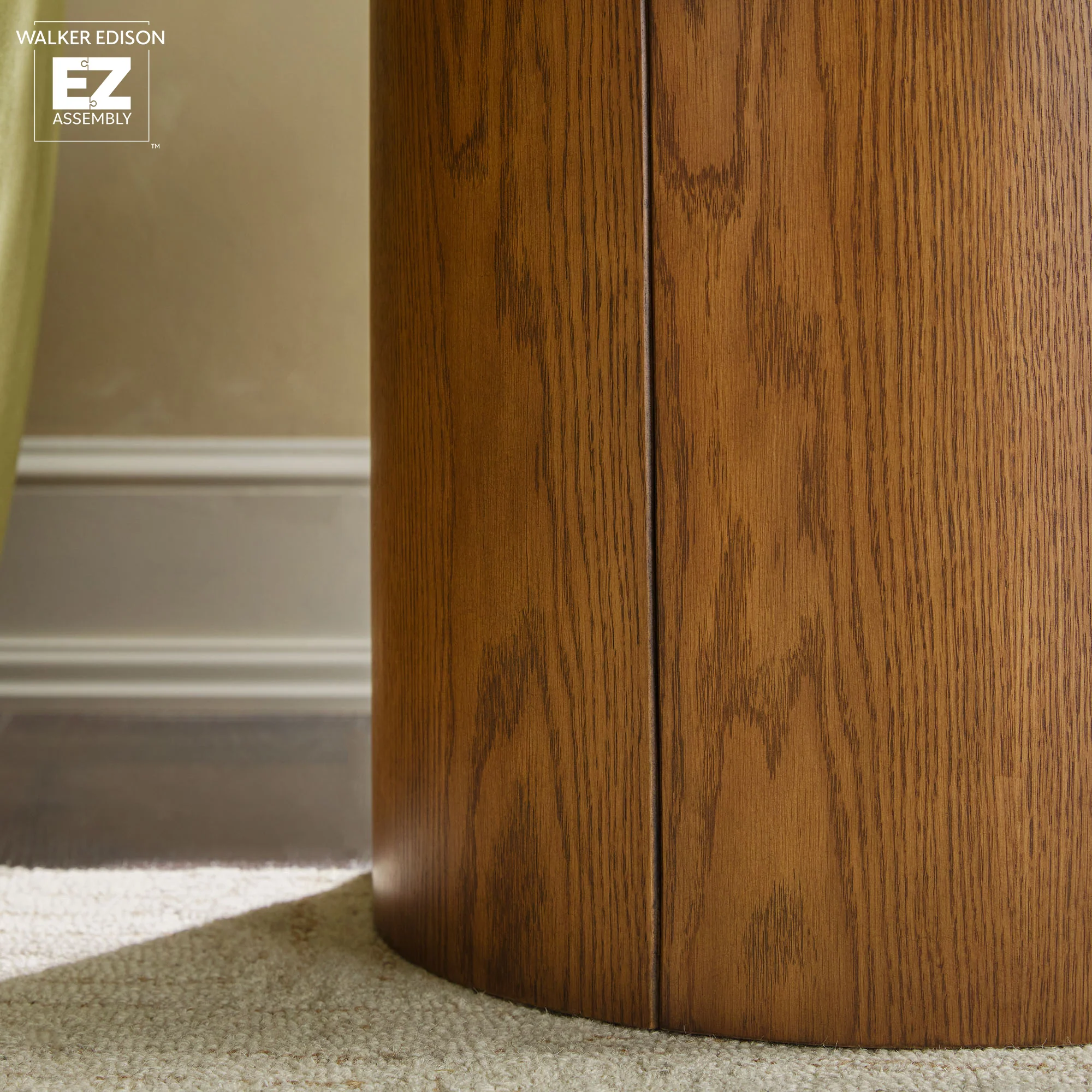 Maya 18 Modern Easy Assembly Round Oak Wood Veneer Side Table with Storage