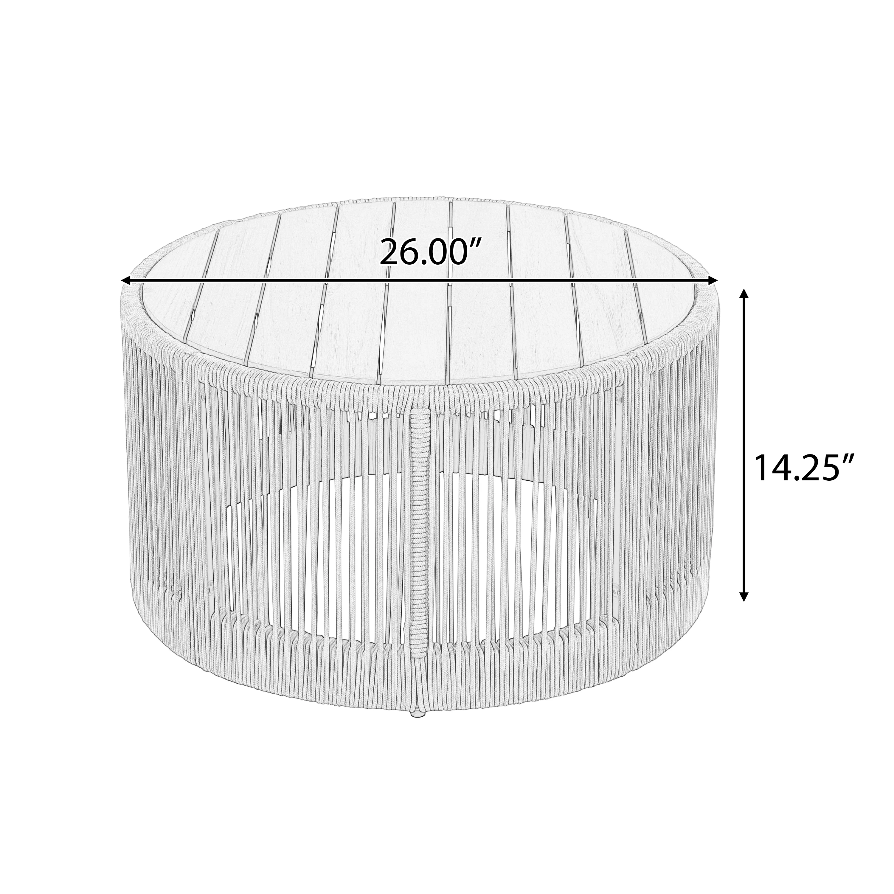 Walker Edison | Modern Woven Rope Design Coffee Table and Side Table Set of 2