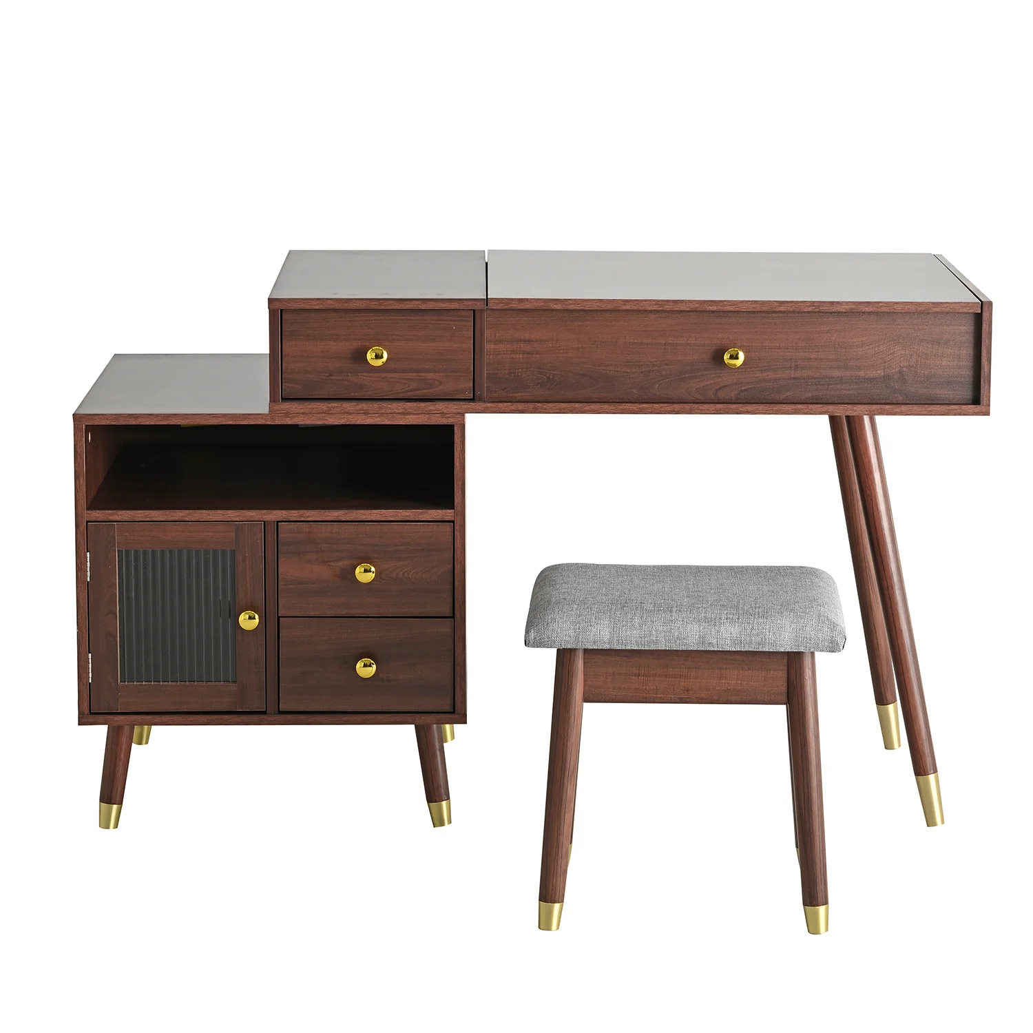 Walker Edison | 3-in-1 Makeup Vanity Desk with Lighted Flip-Top Mirror and Stool