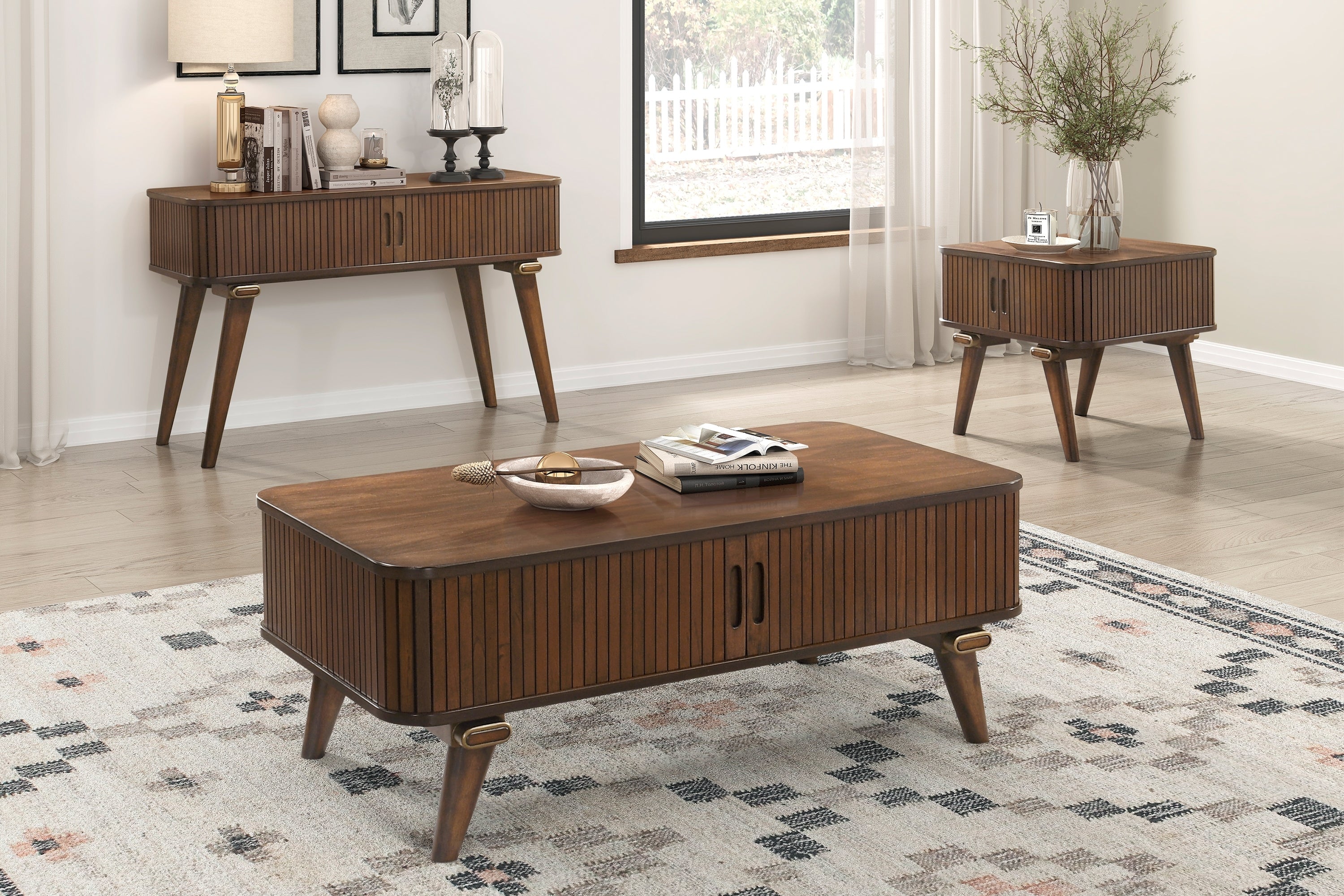Walker Edison | Minimalist Reeded Storage Coffee Table
