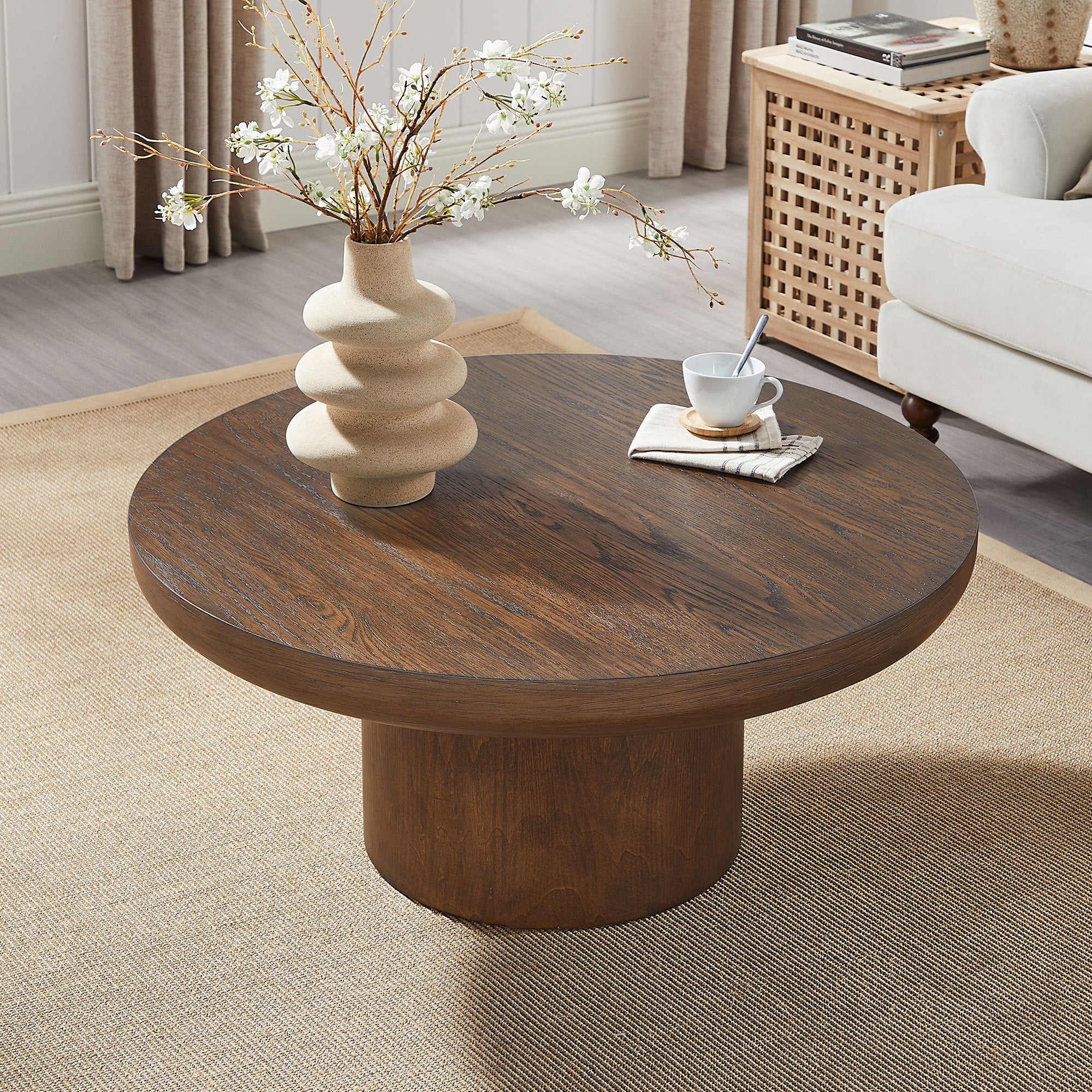 Walker Edison | Wood Veneer Round Coffee Table