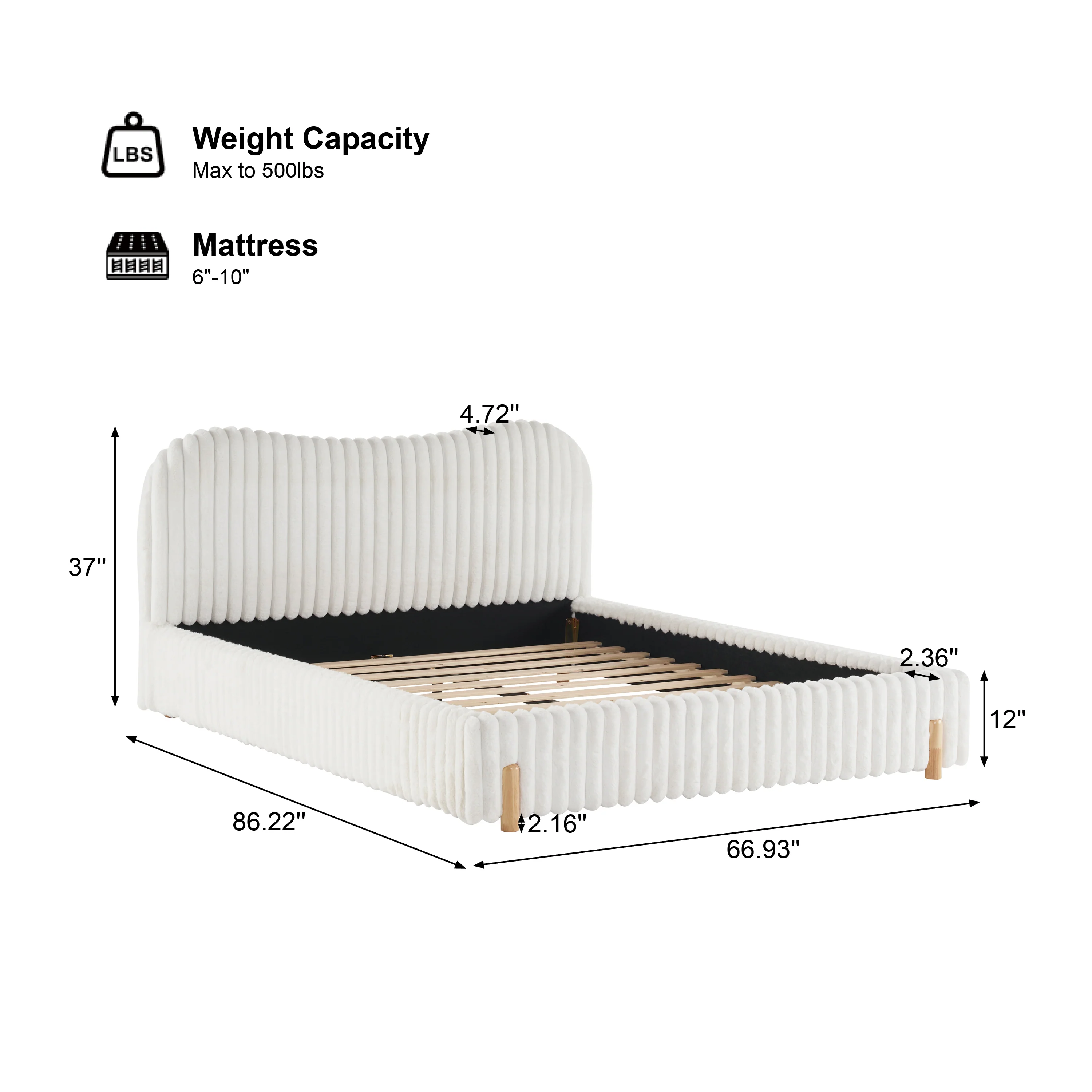 Walker Edison | Wavy White Boucle Upholstered Queen Bedframe