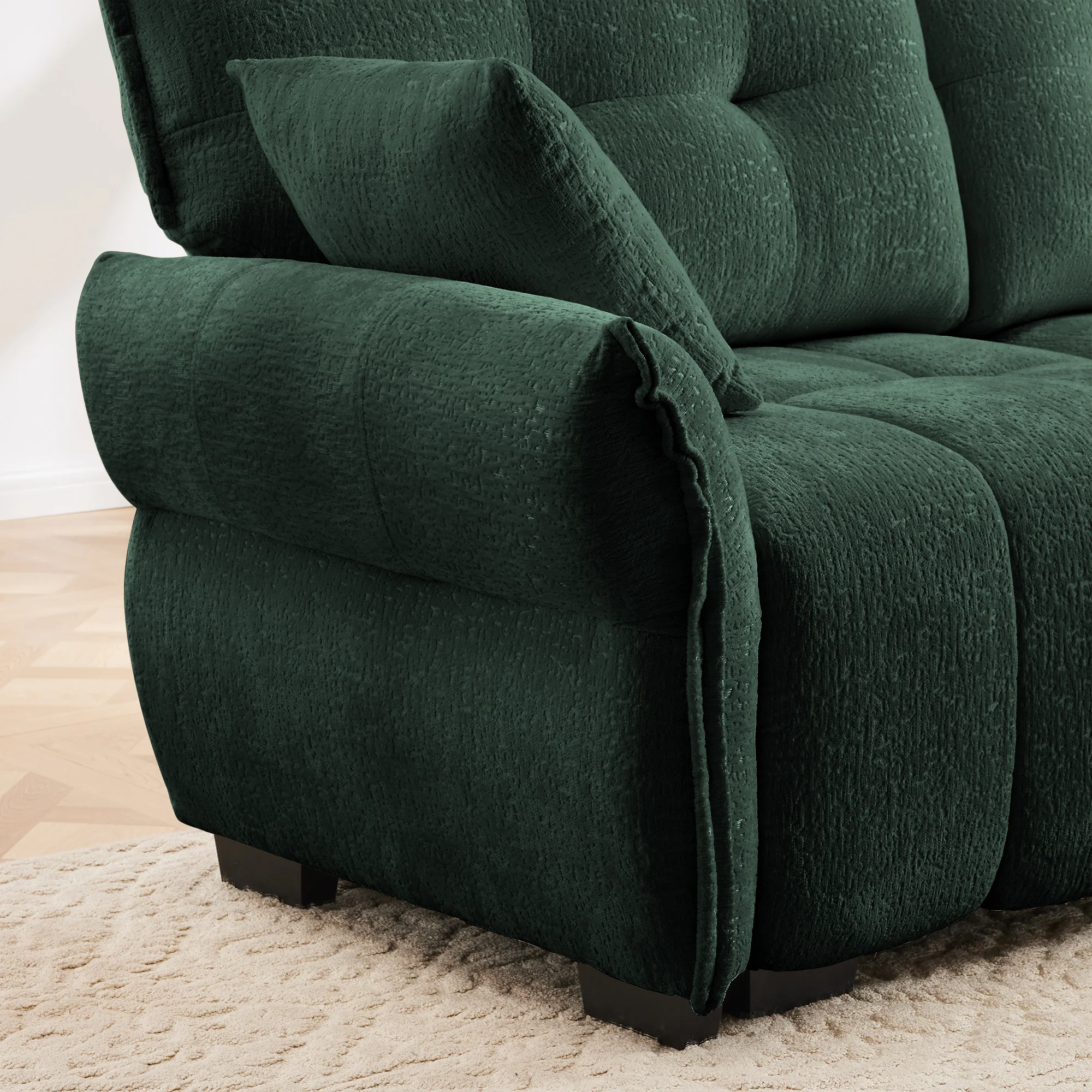 Walker Edison | Green Chenille Tufted Sectional Sofa Set With Ottoman And Throw Pillows