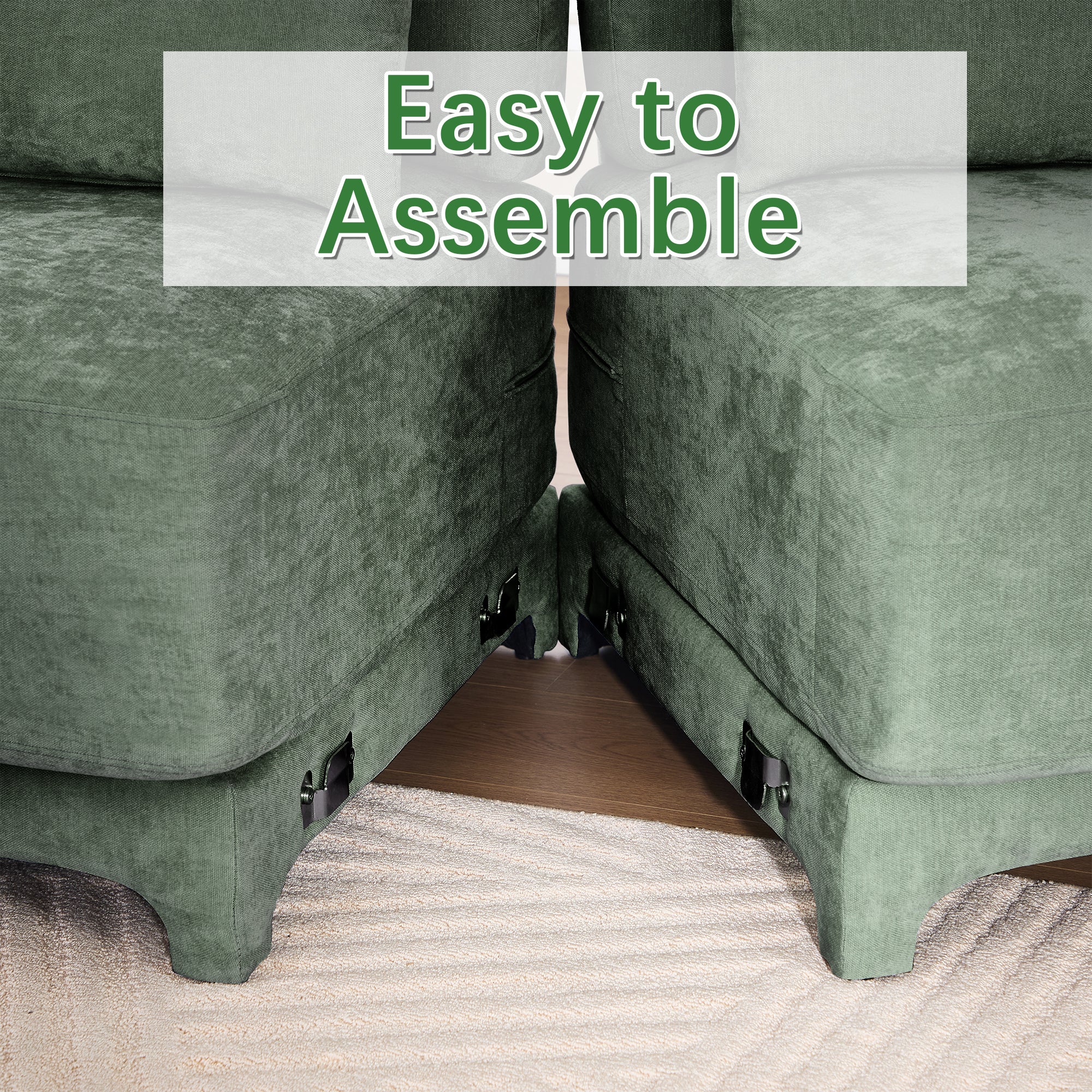 Walker Edison |Ergonomic Design Green Chenille Loveseat Sofa with Ottoman