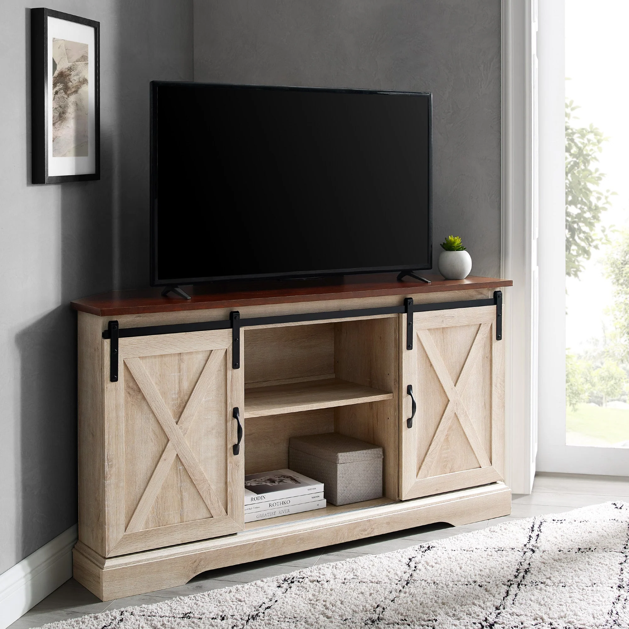 52 Sliding Barn Door Corner TV Stand