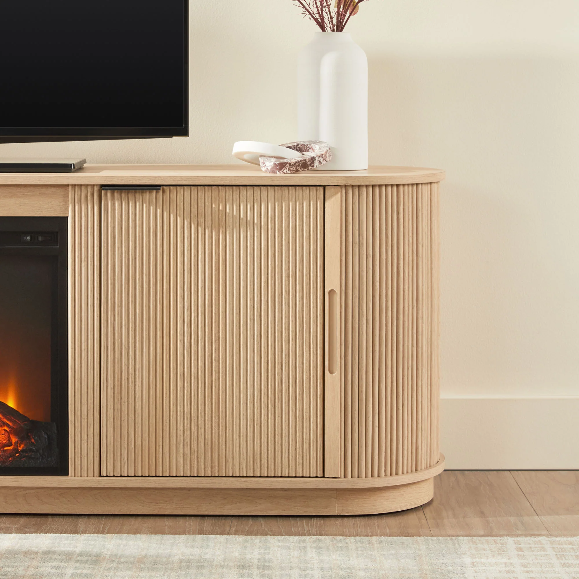 Chloe Modern Scandinavian Reeded Fireplace TV Stand in 2 Sizes