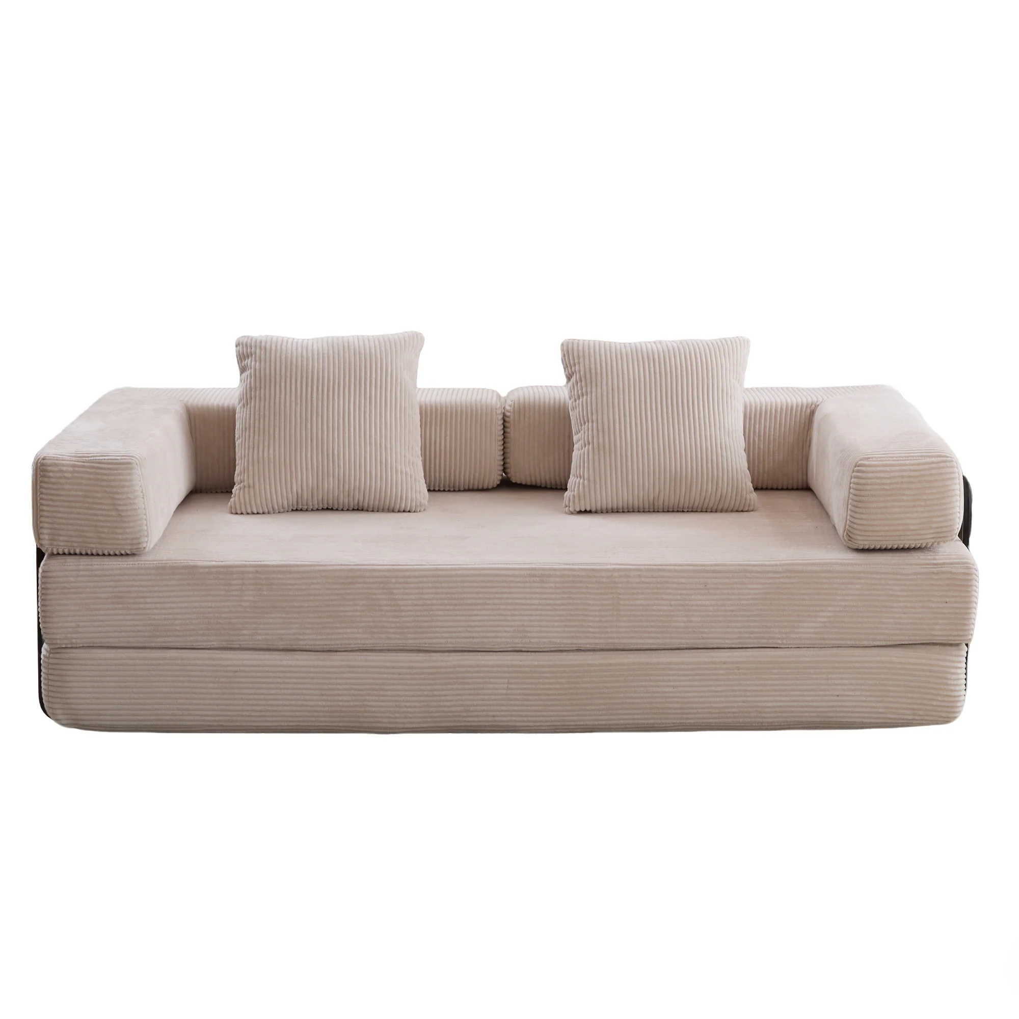 Walker Edison | Futon Corduroy Floor Sofa Bed with Pillows