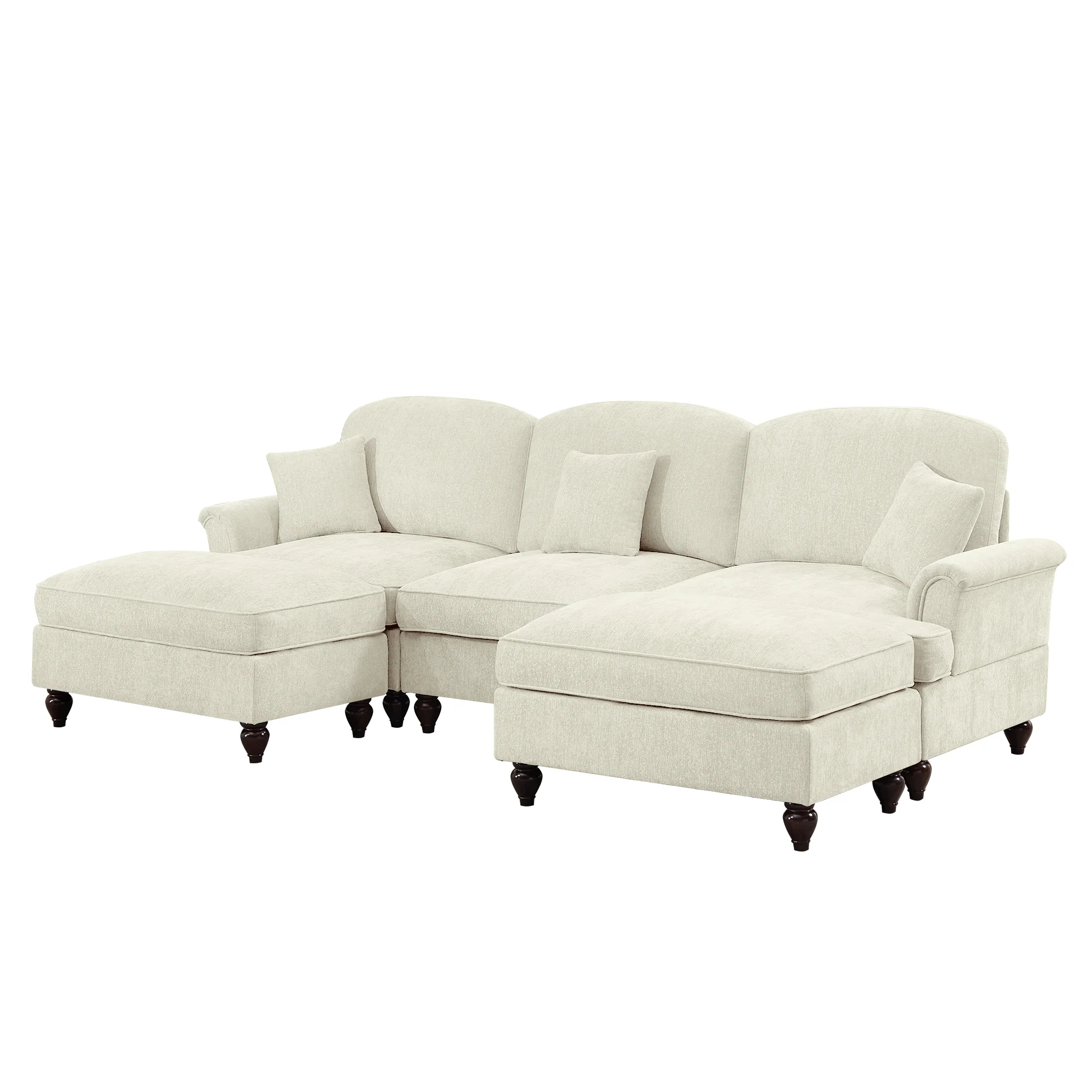 Walker Edison | 2 in 1 Classic Traditional Style Sectional Sofa with Removable Ruffles Pleats Skirts