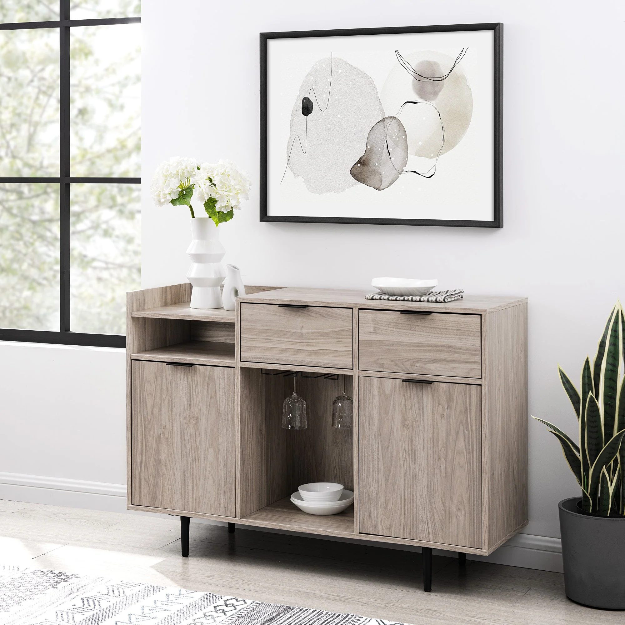 48 Modern 2-Drawer and 2-Door Bar Cabinet