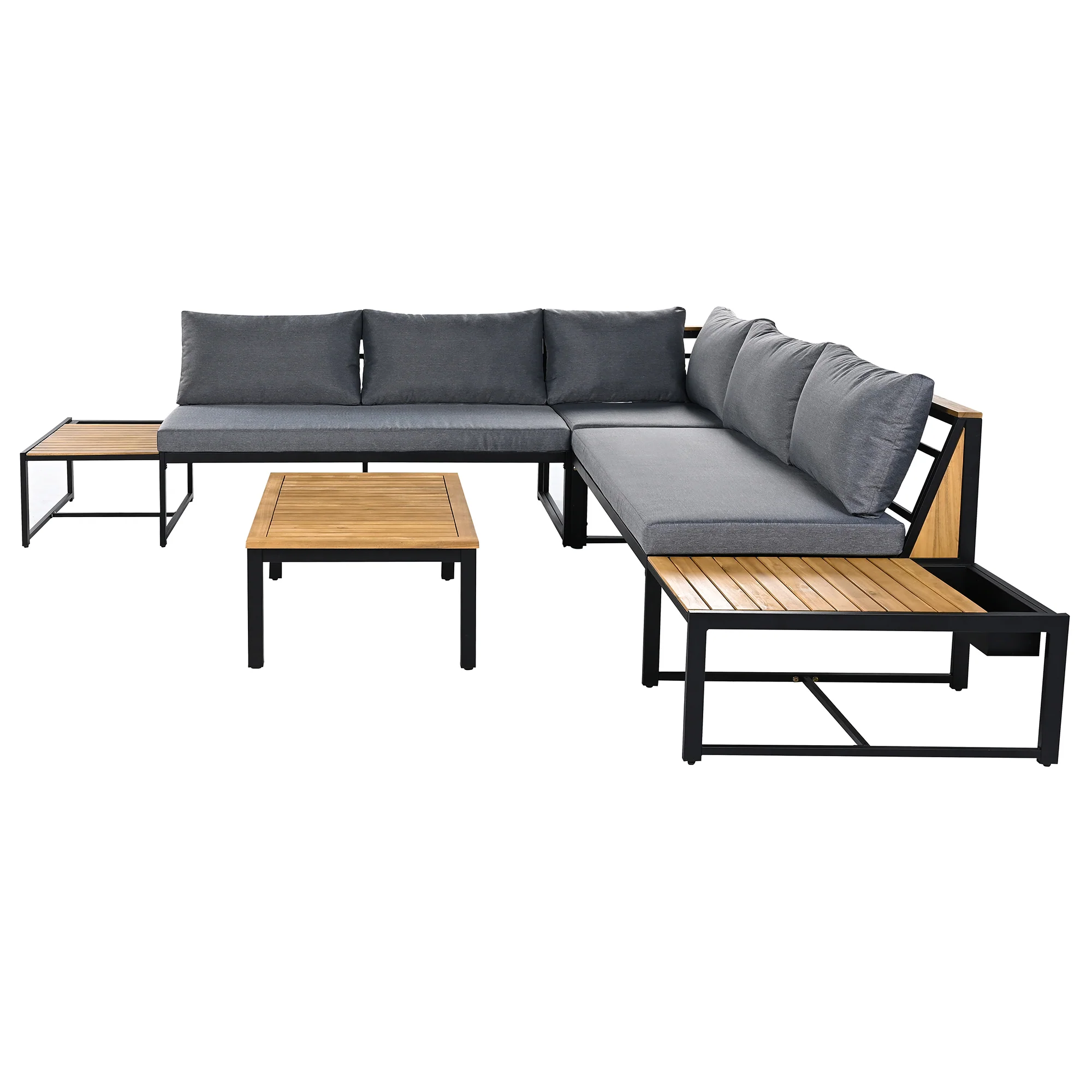 Walker Edison | 4 Pieces Outdoor Patio Sofa Sectional Set with Coffee and Side Tables