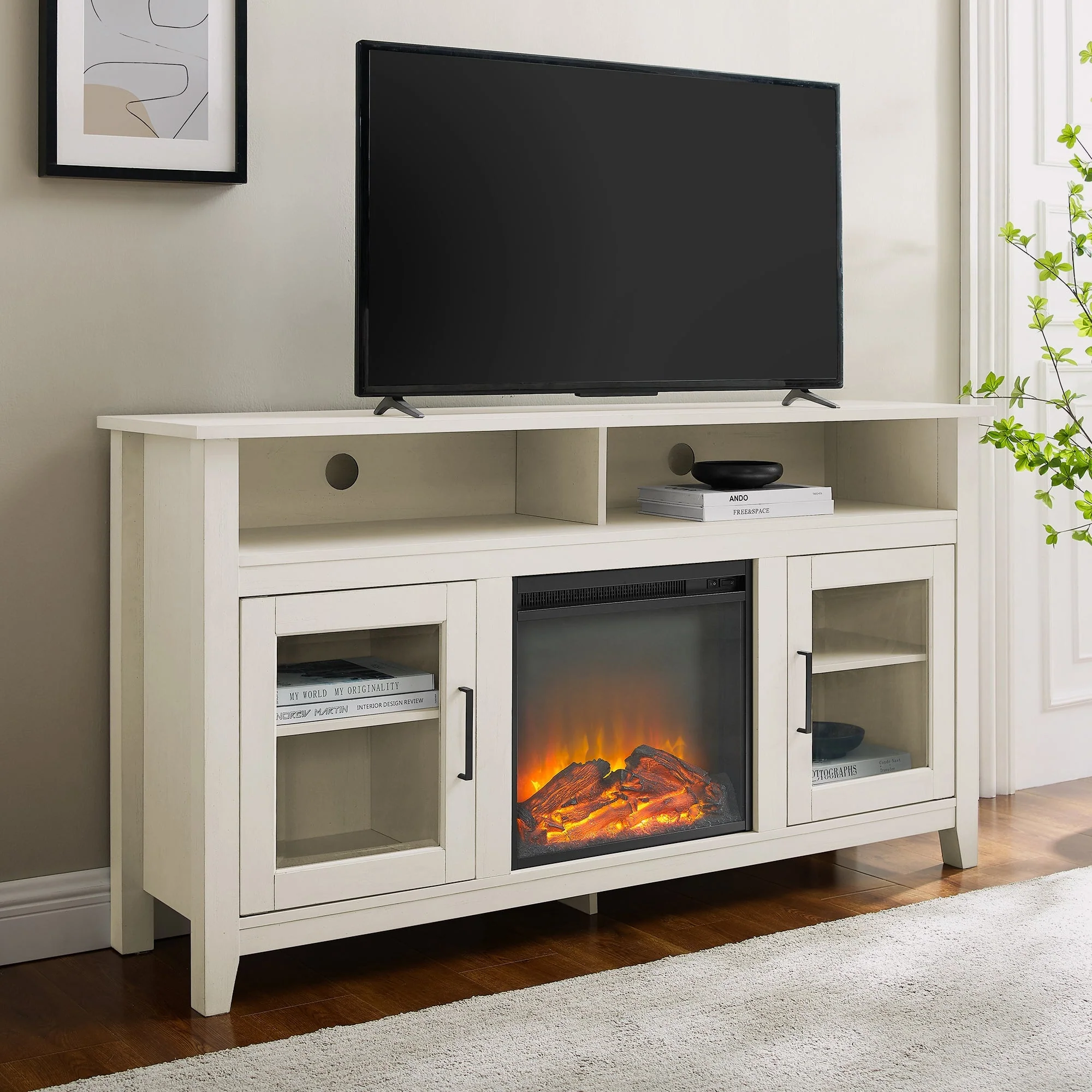 Wasatch 58 Transitional Fireplace Glass Wood TV Stand