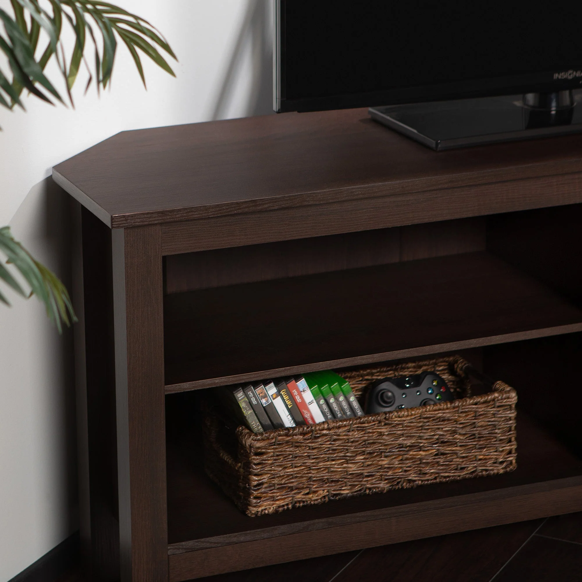58 Transitional Wood Corner TV Stand