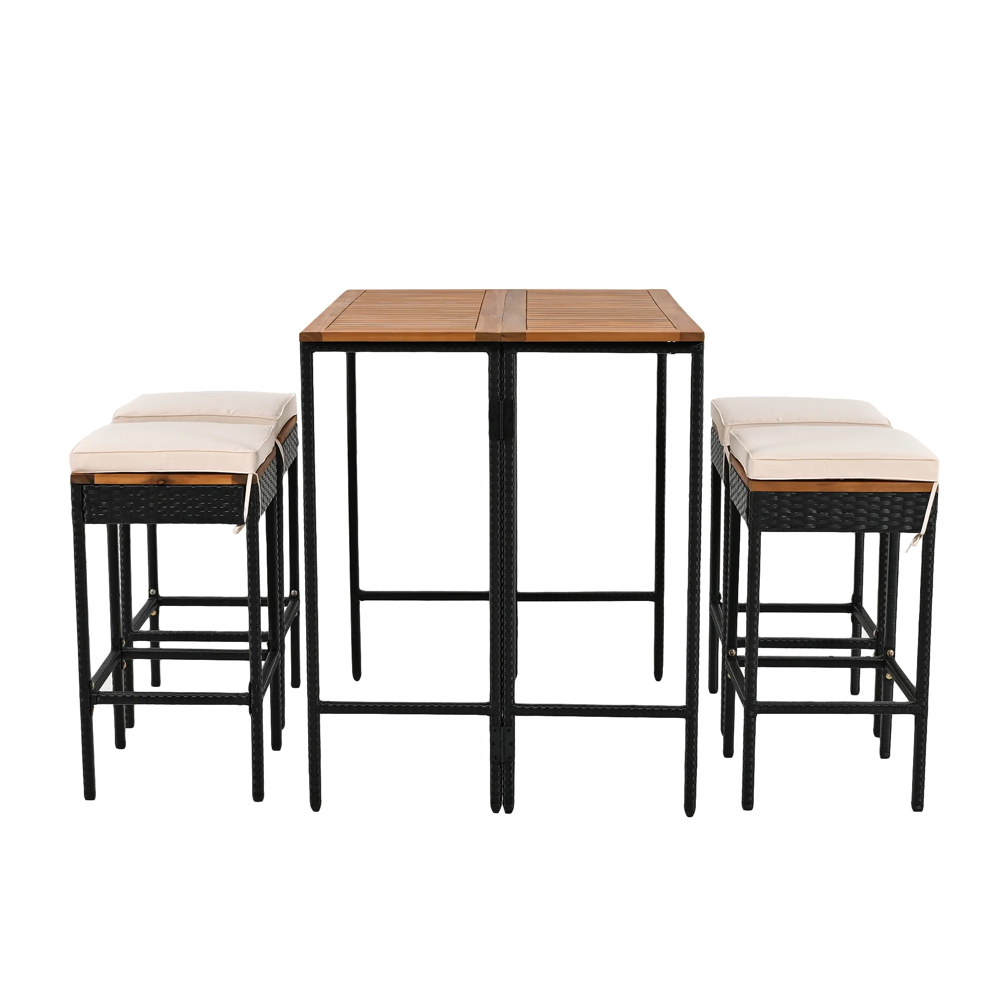 Walker Edison | Outdoor 5-Piece Acacia Wood Bar Height Table And Stool Set