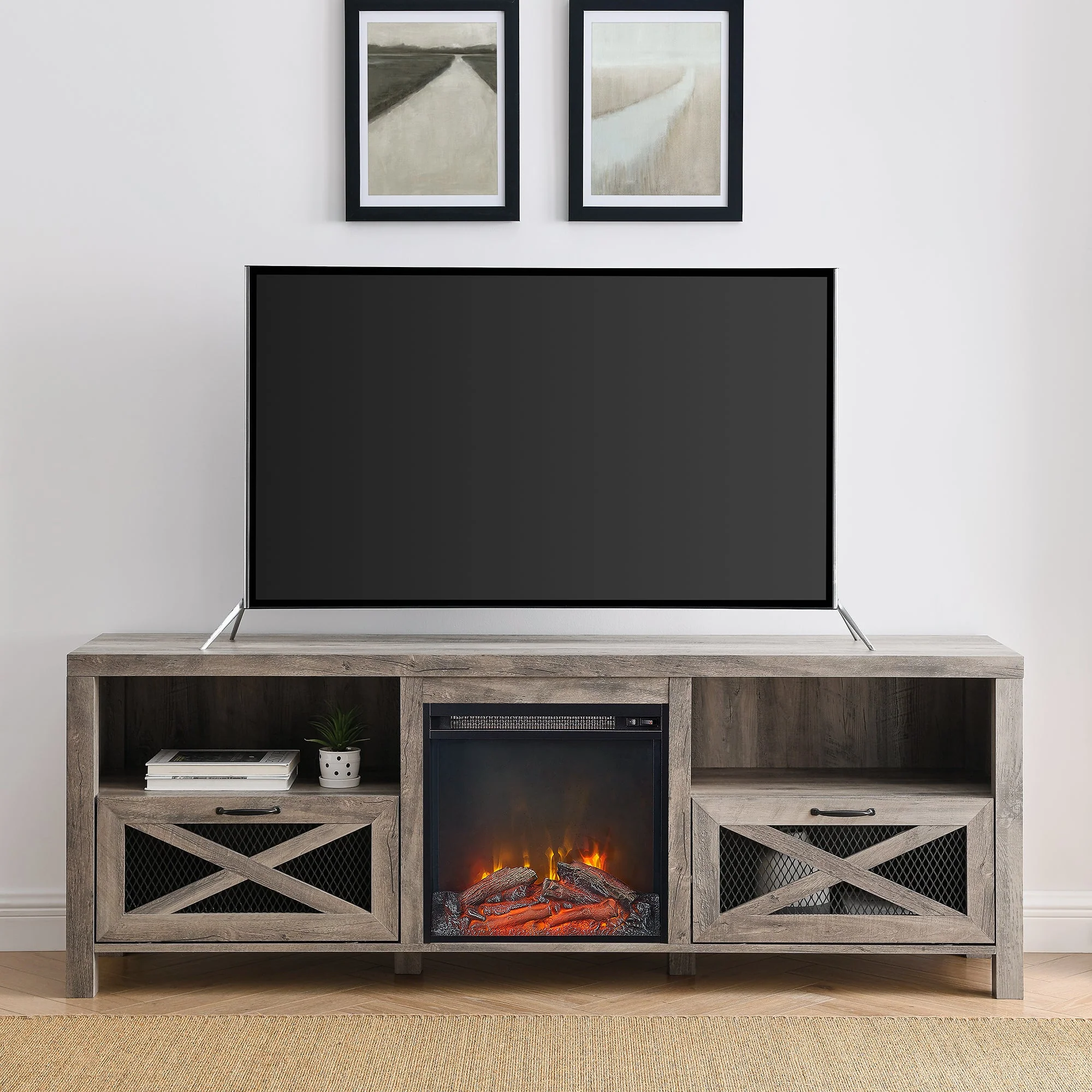 Farmhouse Abilene 70 Rustic Fireplace TV Stand