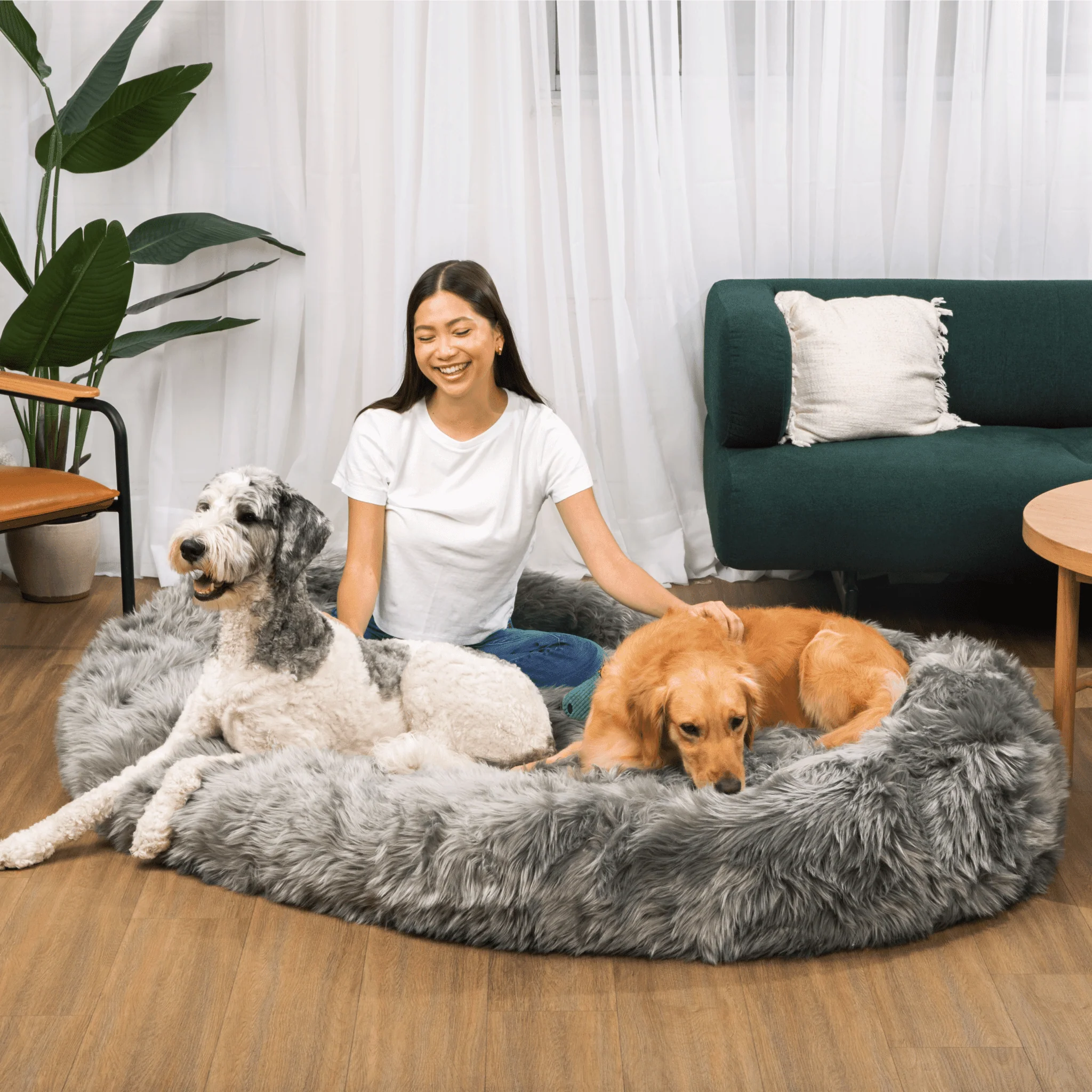 Paw - PupCloud™ Human-Size Faux Fur Memory Foam Dog Bed - Charcoal Grey
