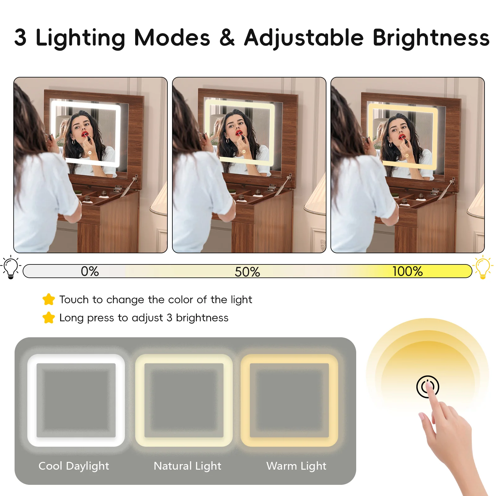 Walker Edison | Multi-Functional Vanity Desk/Dresser Set with Flip-Top Mirror and Lights