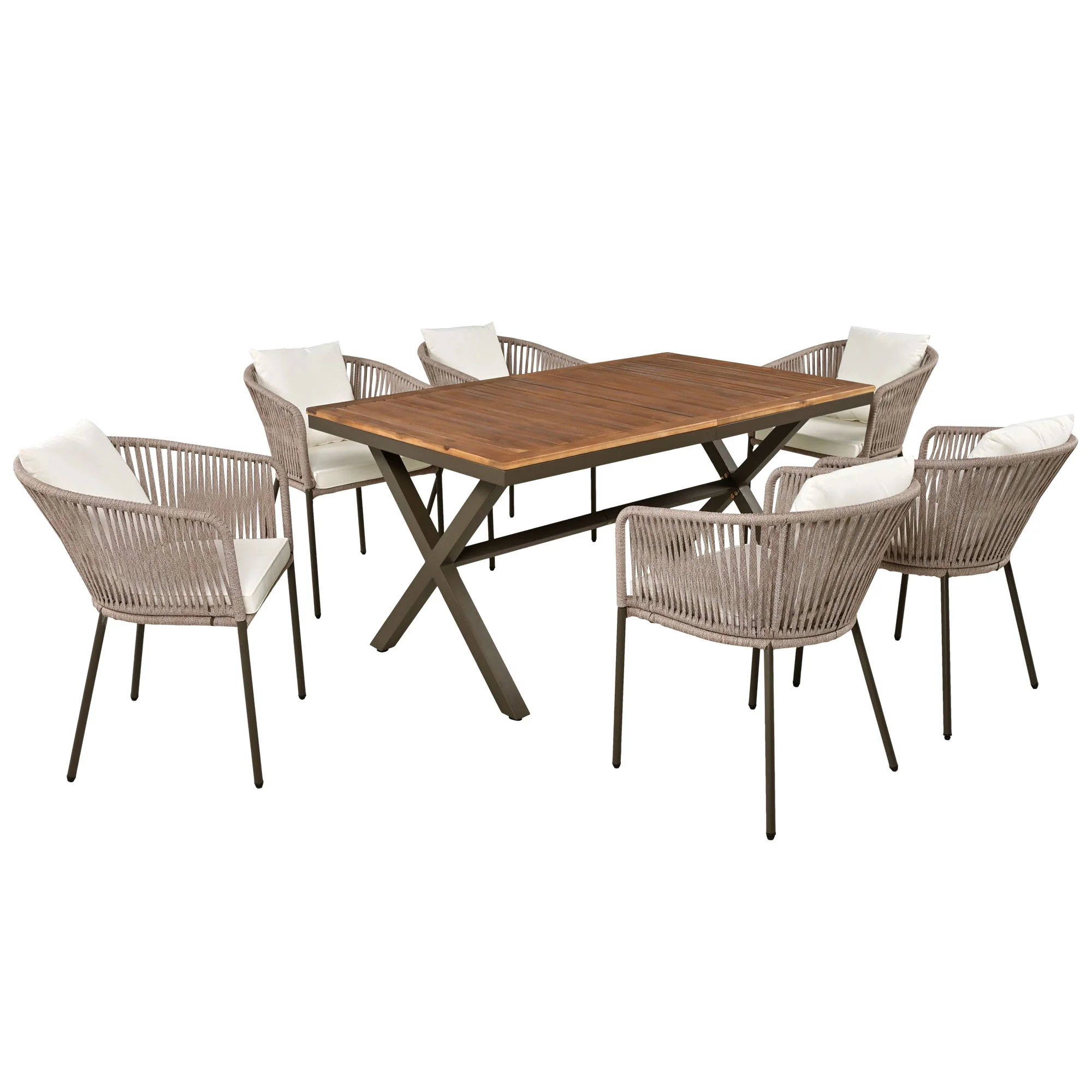 Walker Edison | Modern All-Weather Outdoor 7 Piece Patio Dining Set
