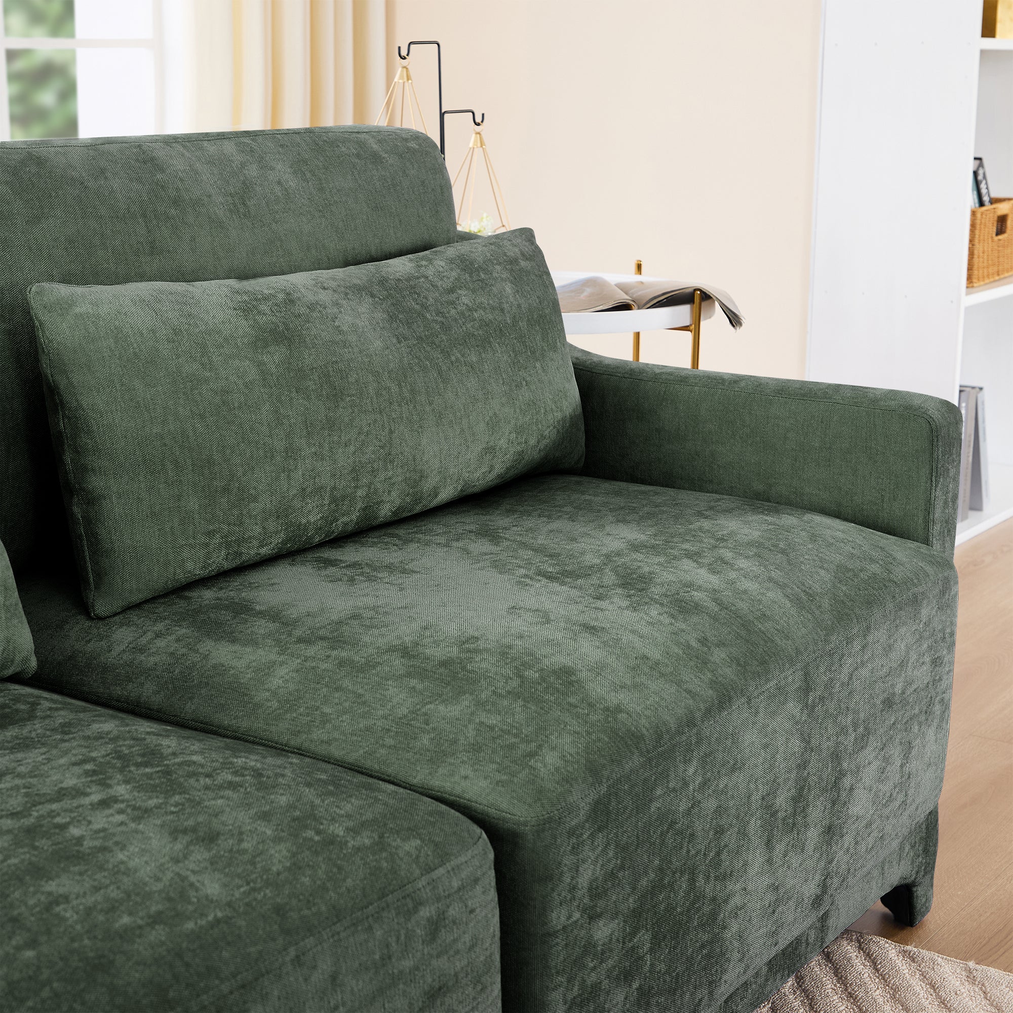 Walker Edison |Ergonomic Design Green Chenille Loveseat Sofa with Ottoman