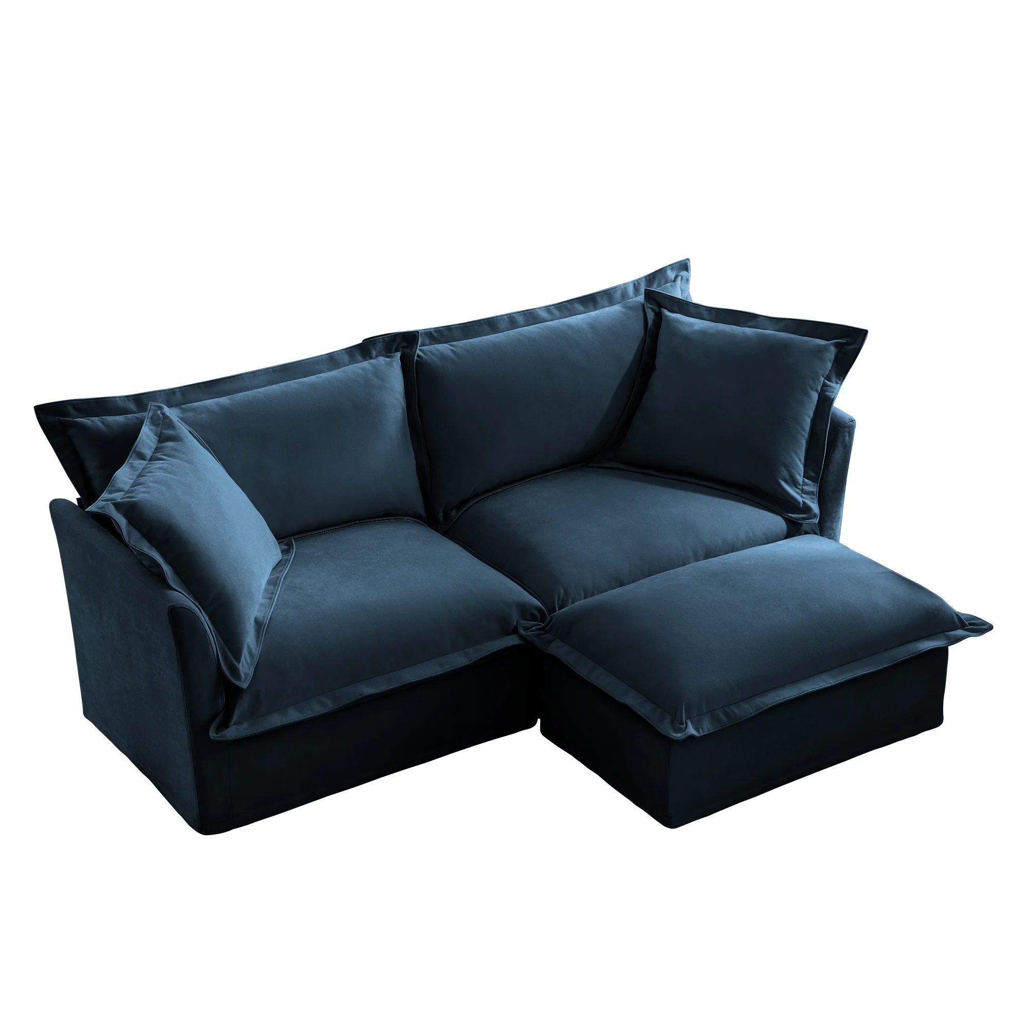Walker Edison | Cloud Slipcovered Sectional Blue Sofa Ottoman