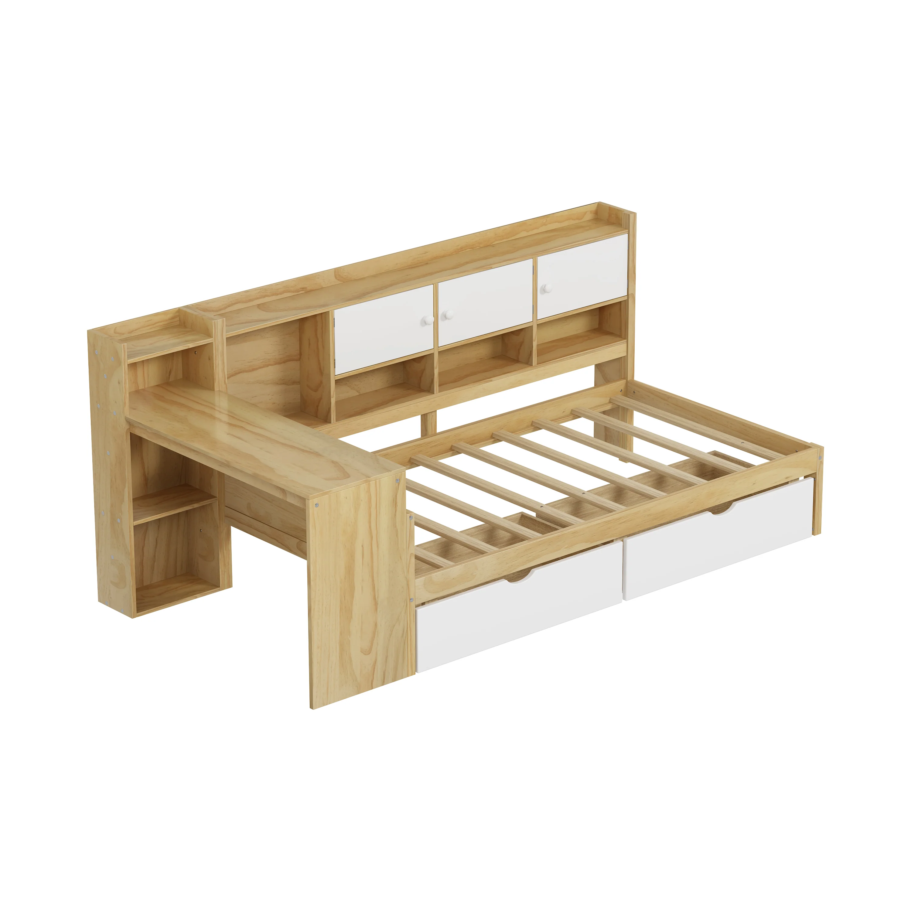 Walker Edison | Multi-Functional Wooden L-Shape Daybed with Storage Cabinets and Drawers
