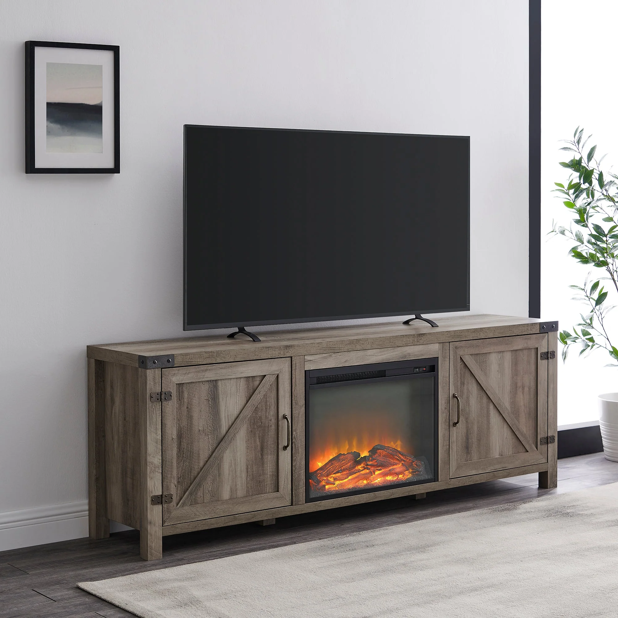 Barn Door Fireplace TV Stand