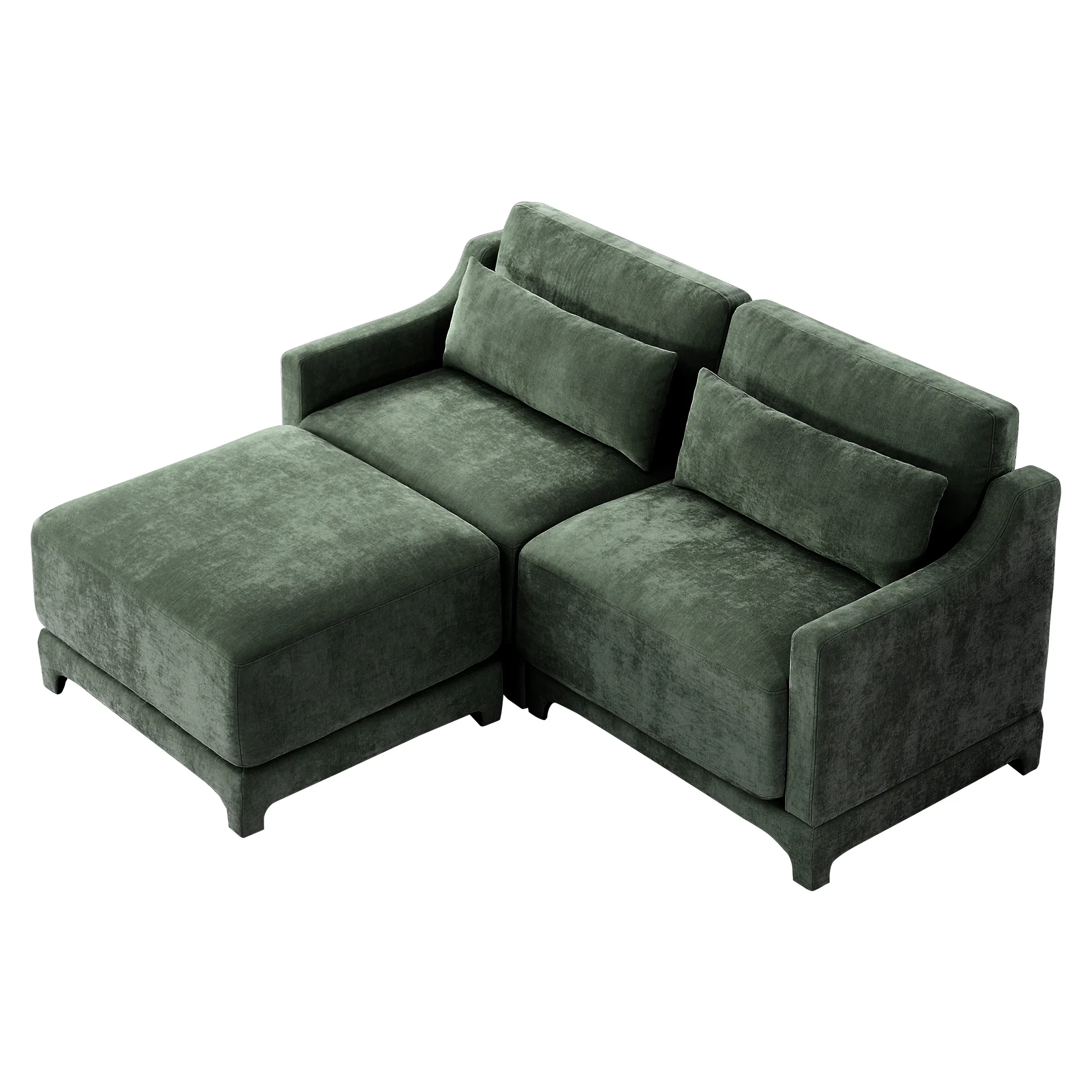 Walker Edison |Ergonomic Design Green Chenille Loveseat Sofa with Ottoman