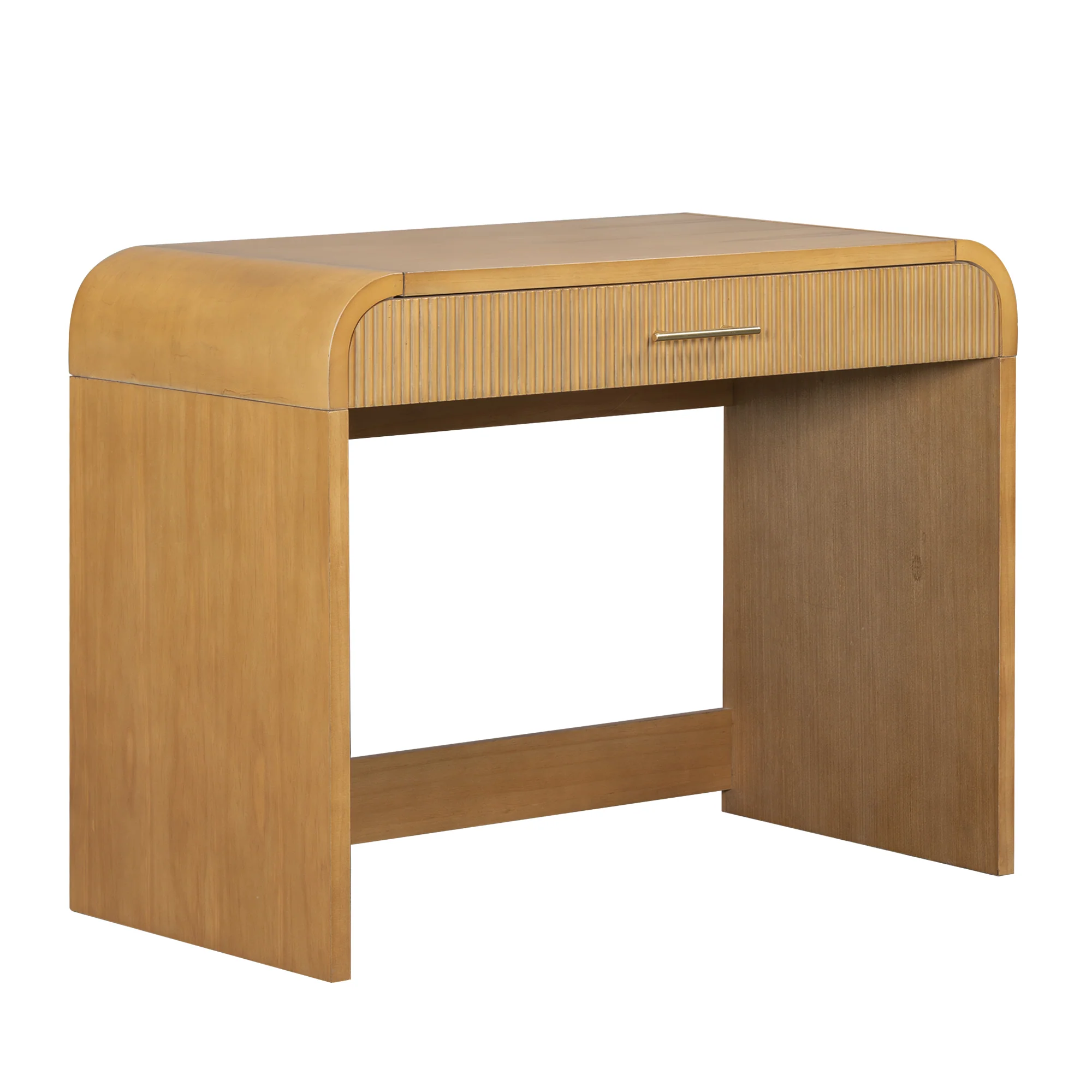 Walker Edison | Natural Reeded Curve Design Makeup Vanity Desk with Mirror