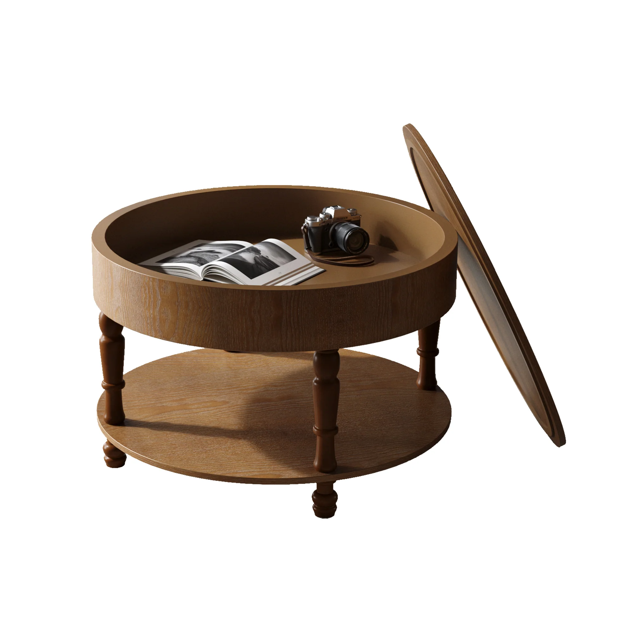 Walker Edison | Elevated Traditional 31.5' Round Coffee Table with Dual Storage