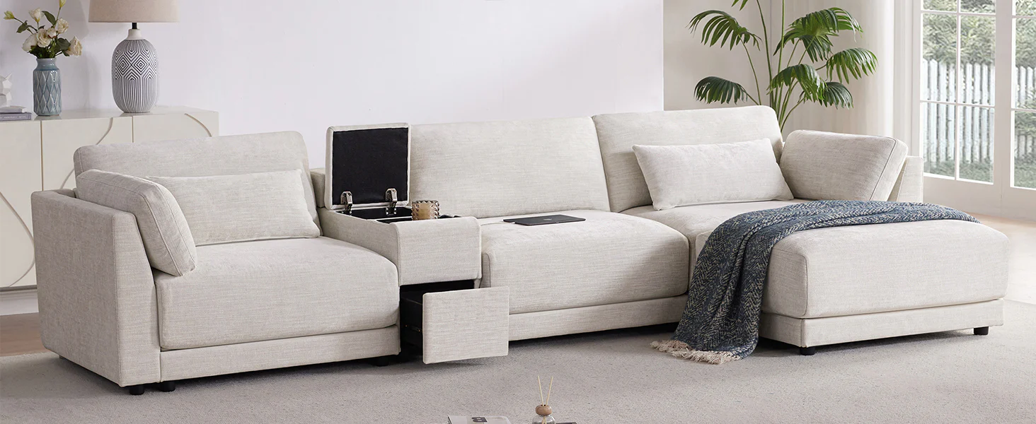 Walker Edison | Chenille Sectional Sofa with Storage Console