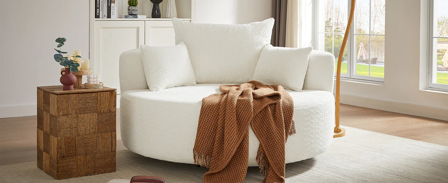 Walker Edison | 360° Swivel Accent Round Sofa Chair with Pillows